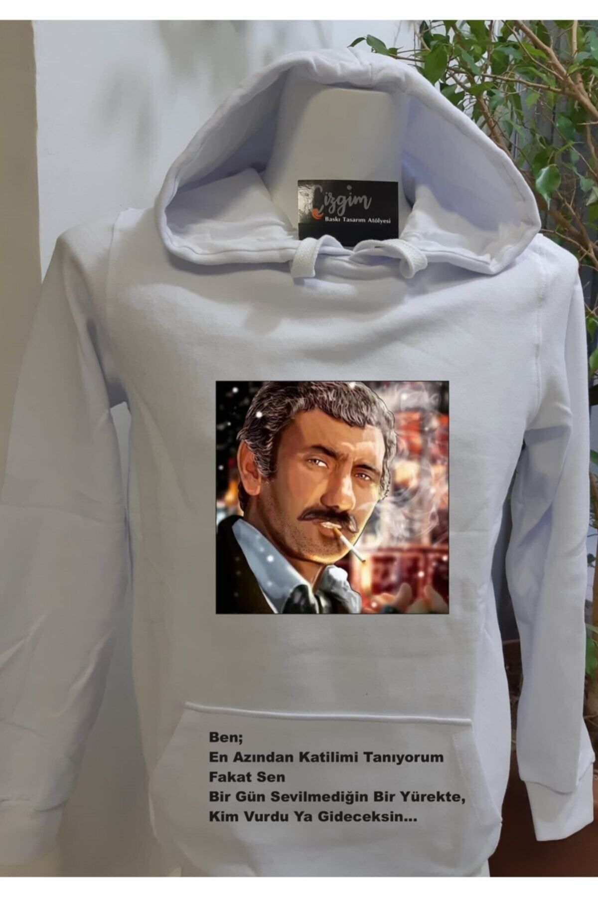 Pisa Art Unisex Beyaz Kapüşonlu Yılmaz Güney (çirkin Kral) Baskılı Sweatshirt