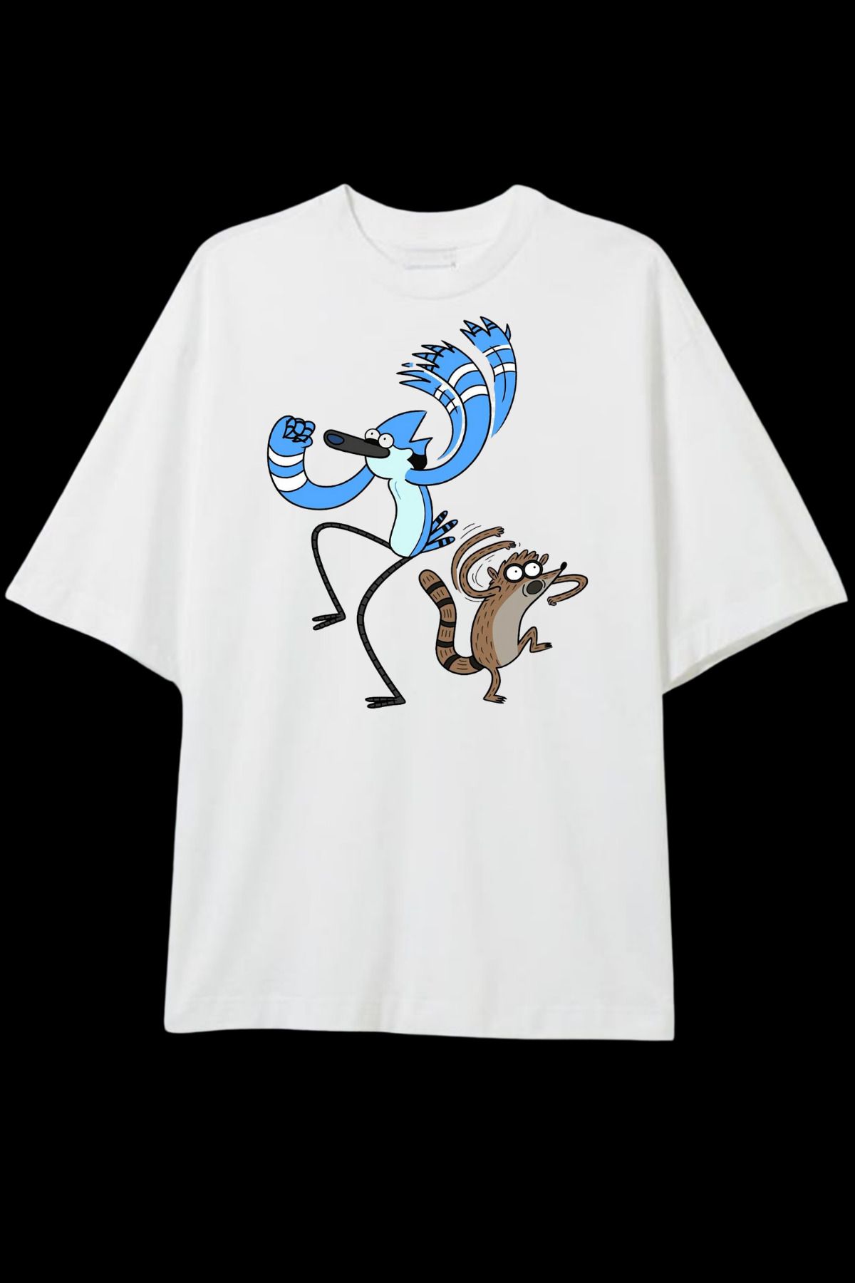 Dupe Design Mordecai and Rigby Baskılı Unisex Oversize T-shirt