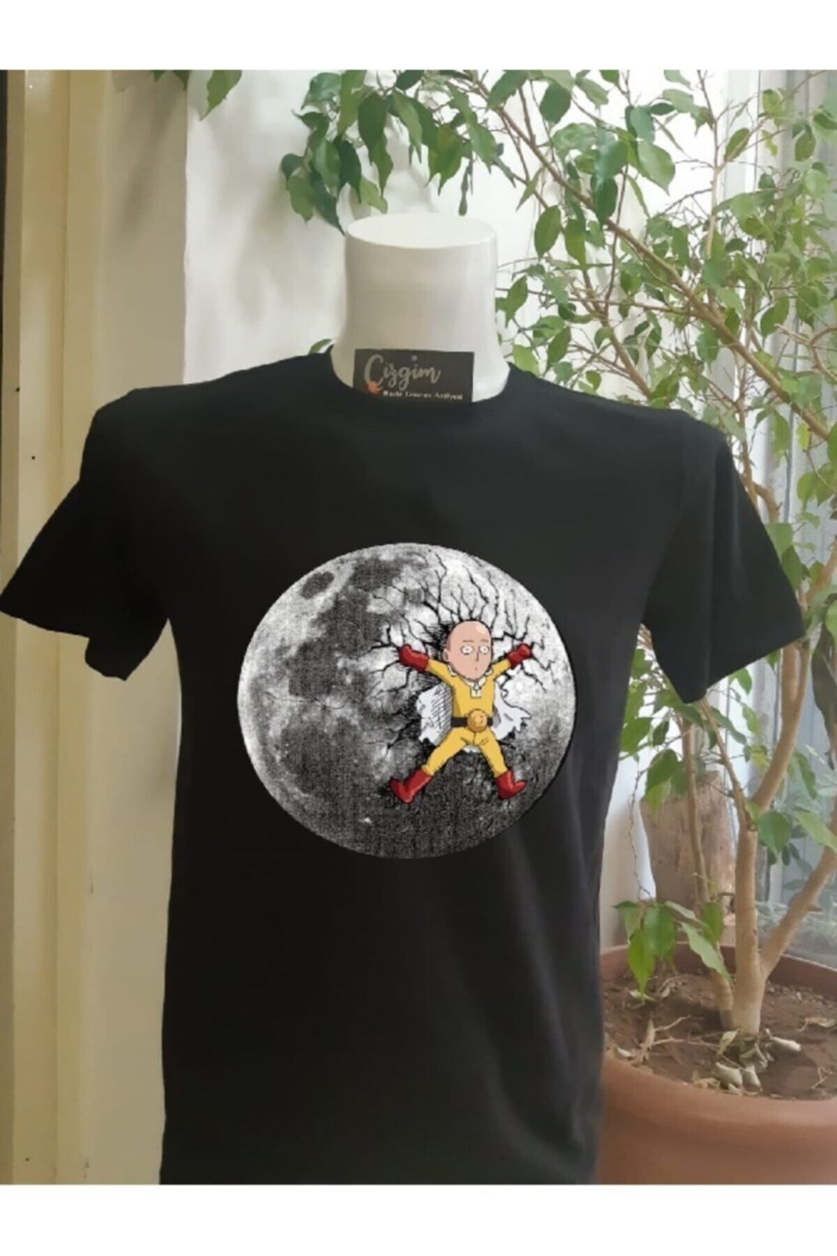 Pisa Art Unisex Child In The Moon Baskılı Siyah Tişört
