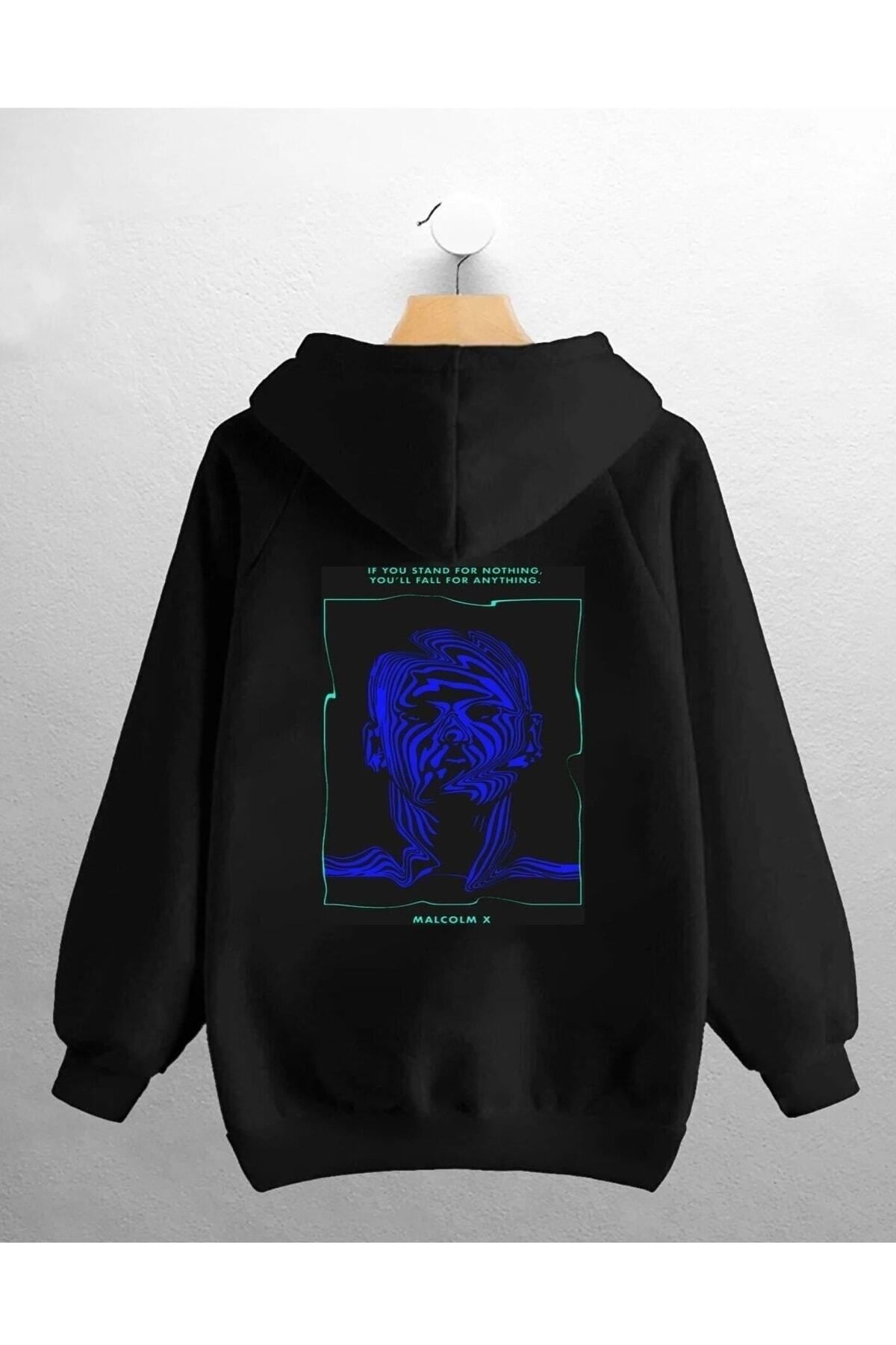 Pisa Art Unisex Oversize Siyah Malcomx Baskılı Swetshirt