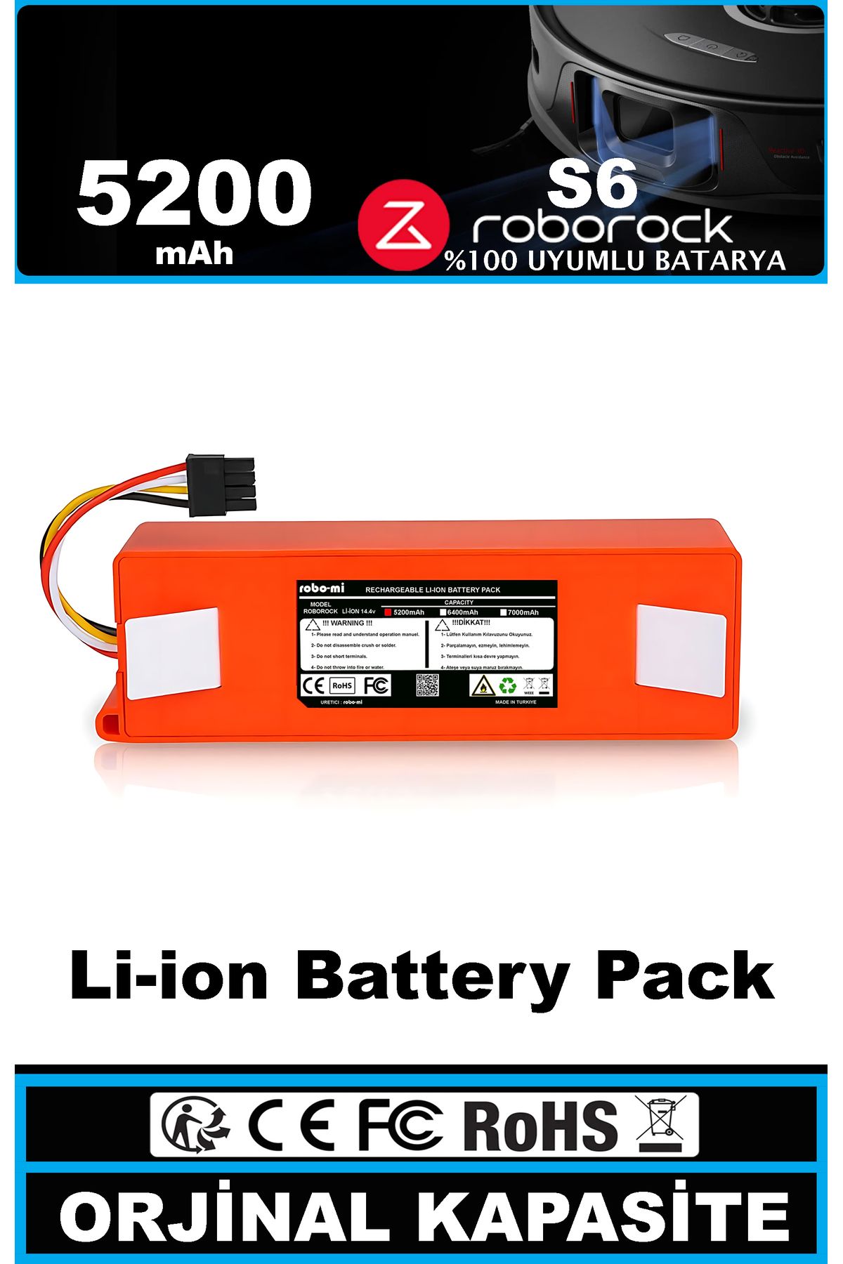robo-mi ROBOROCK S6 UYUMLU 5200 mAh YEDEK BATARYA