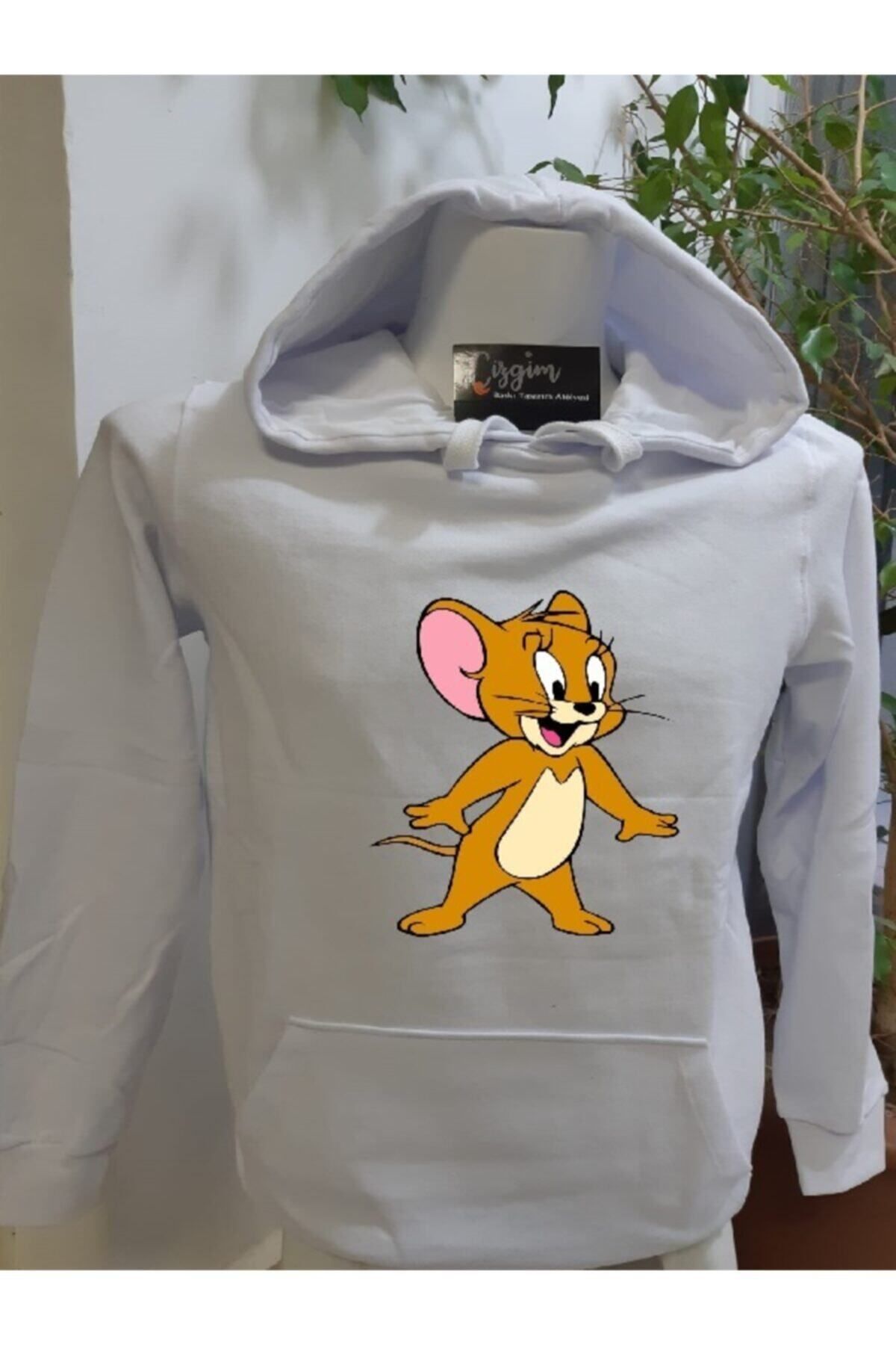 Pisa Art Unisex Beyaz Kapüşonlu Jerry Baskılı Sweatshirt