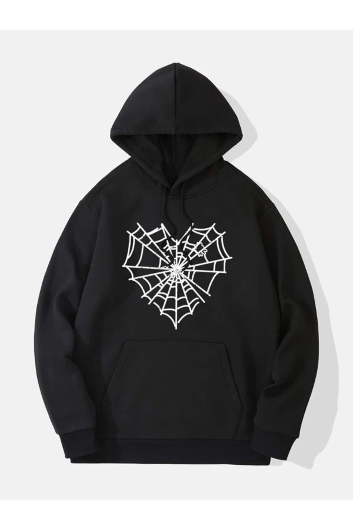 Pisa Art Unisex Siyah Ağ Baskı Kapşon Sweatshirt