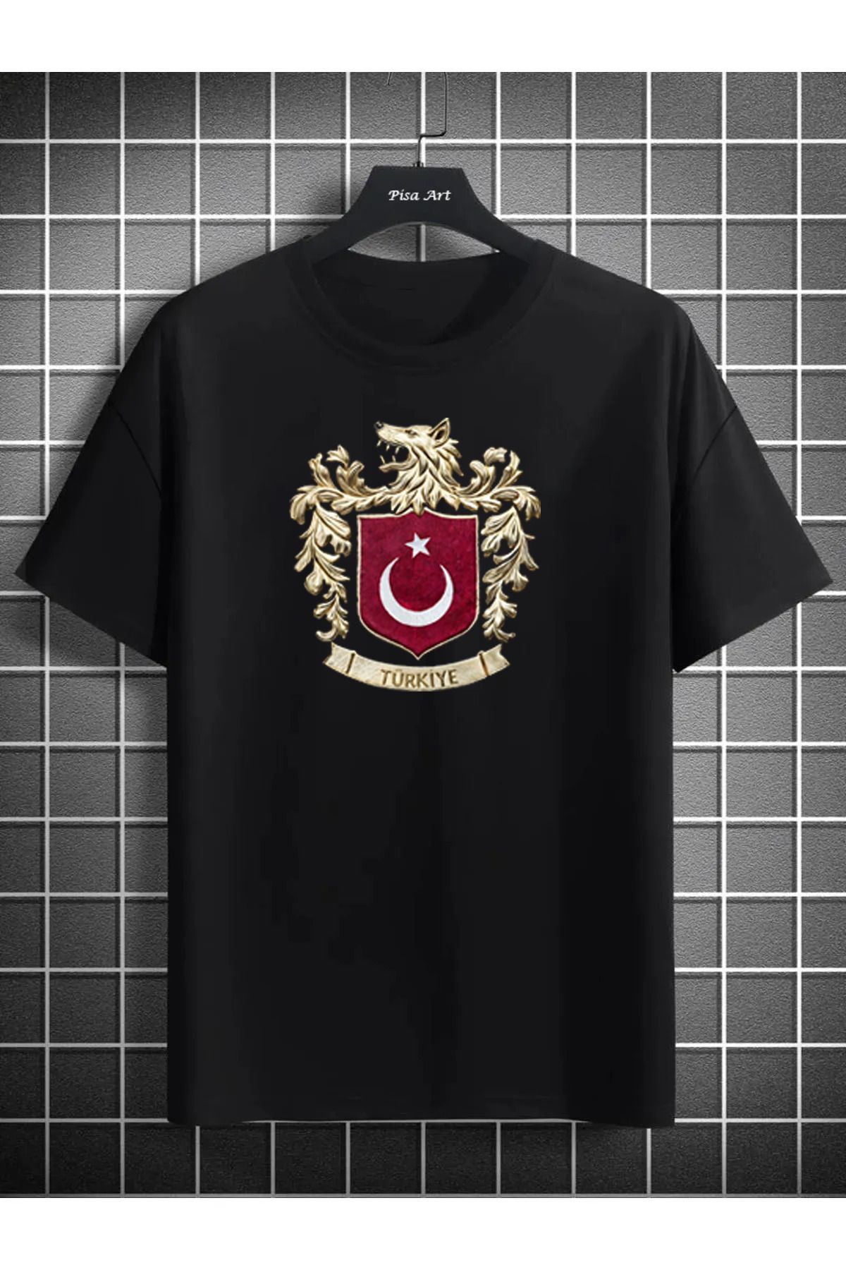 Pisa Art Türkiye Milli Takıma Özel Bozkurt Tasaramlı Büyük Logo Unisex Oversize Tshirt