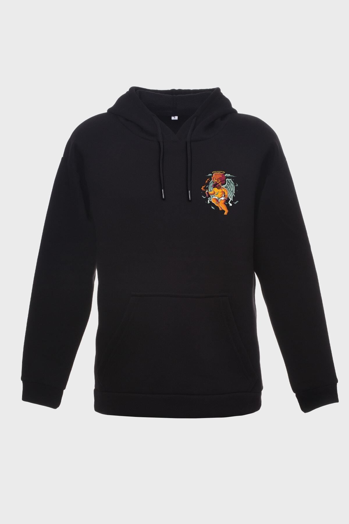 Pisa Art Eros Minimal Baskılı Kapüşonlu Üç Iplik Sweatshırt Oversıze Hoodıe