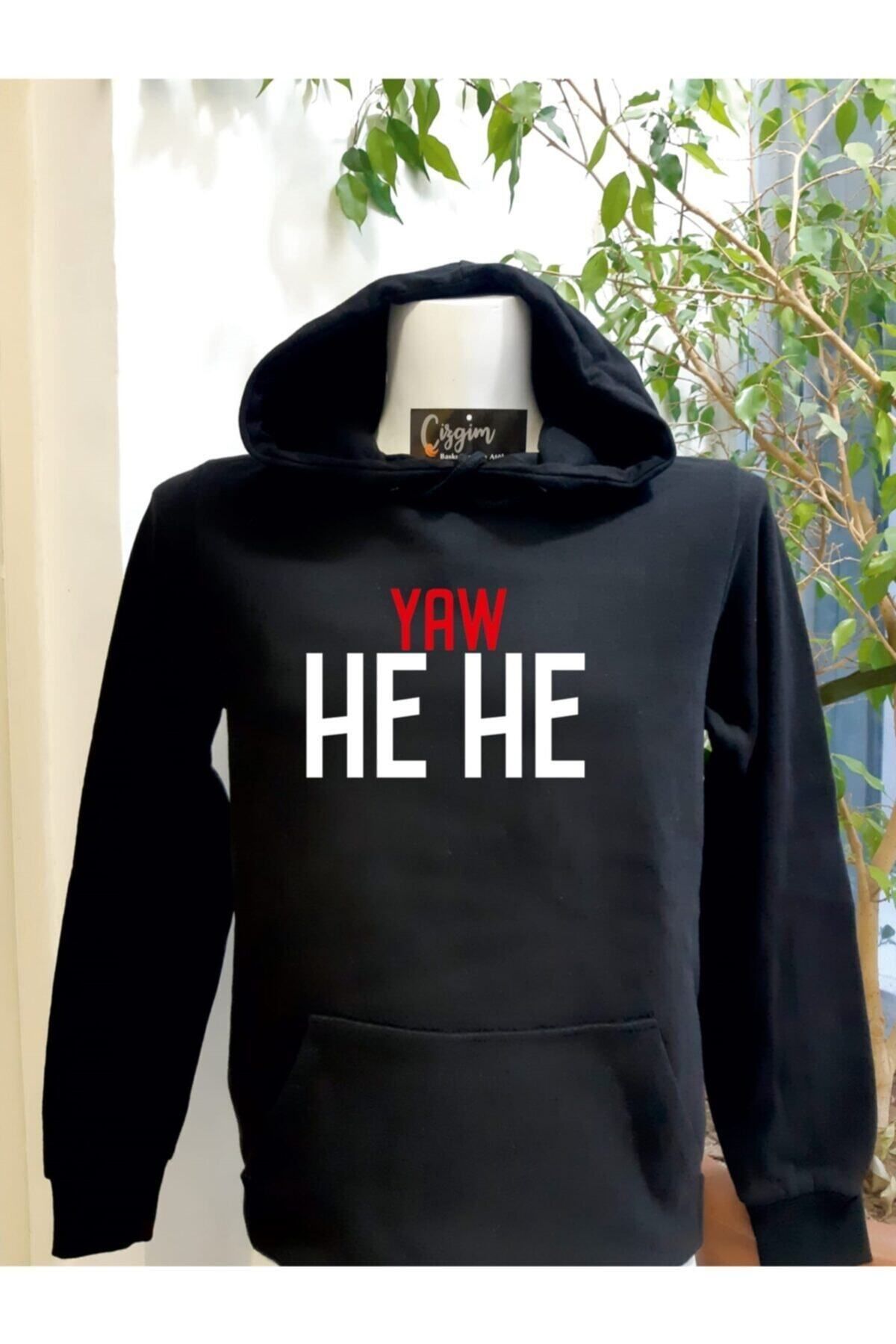 Pisa Art Unisex Siyah Kapüşonlu Yaw He He Baskılı Sweatshirt