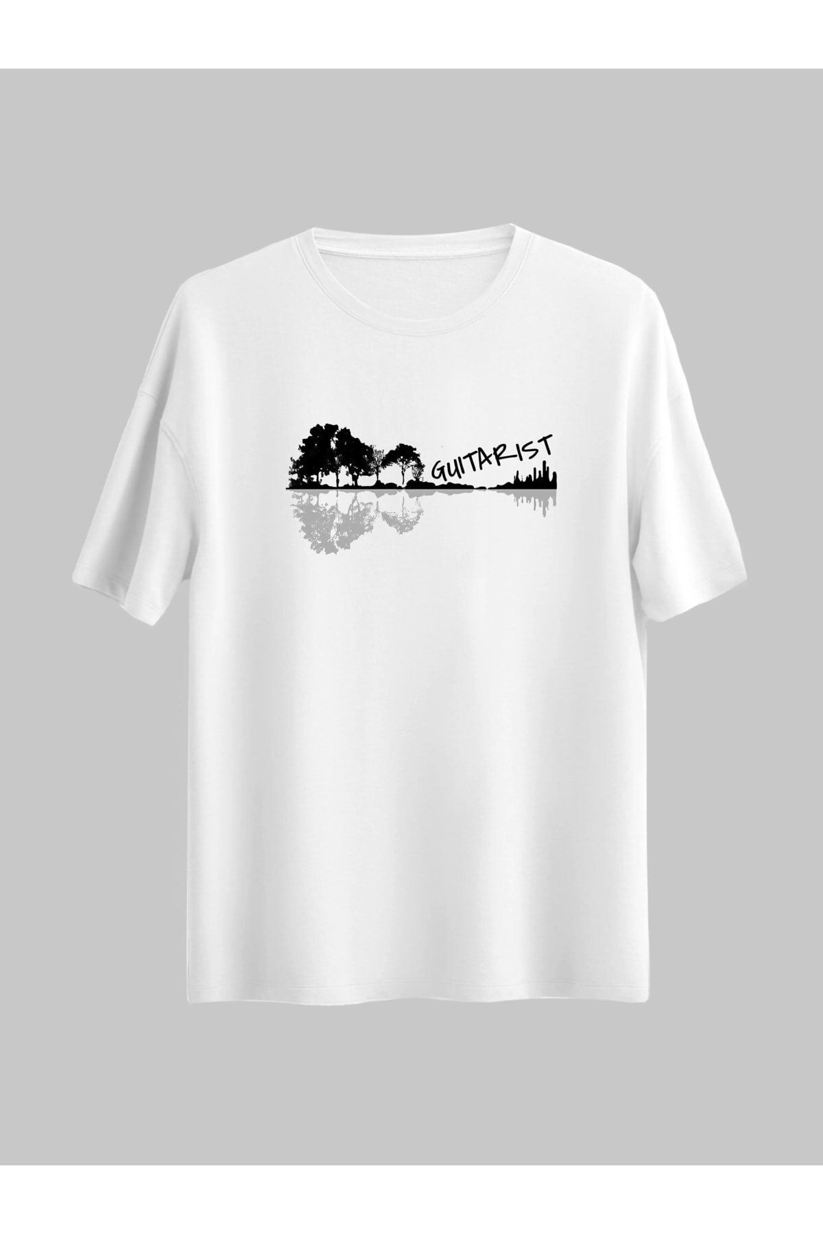 Pisa Art Unisex Gitarist Ağaçlı Gitar Tasarımlı Müzisyen Müzik Enstrüman Regular Tshirt