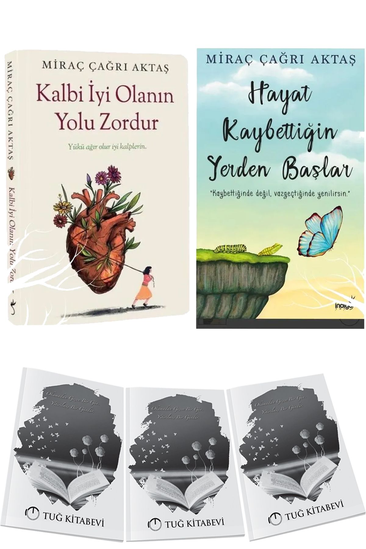 İndigo Kitap Kalbi İyi Olanın Yolu Zordur - Hayat Kaybettiğin Yerden Başlar Miraç Çağrı Aktaş 2li Set + Hediyeli