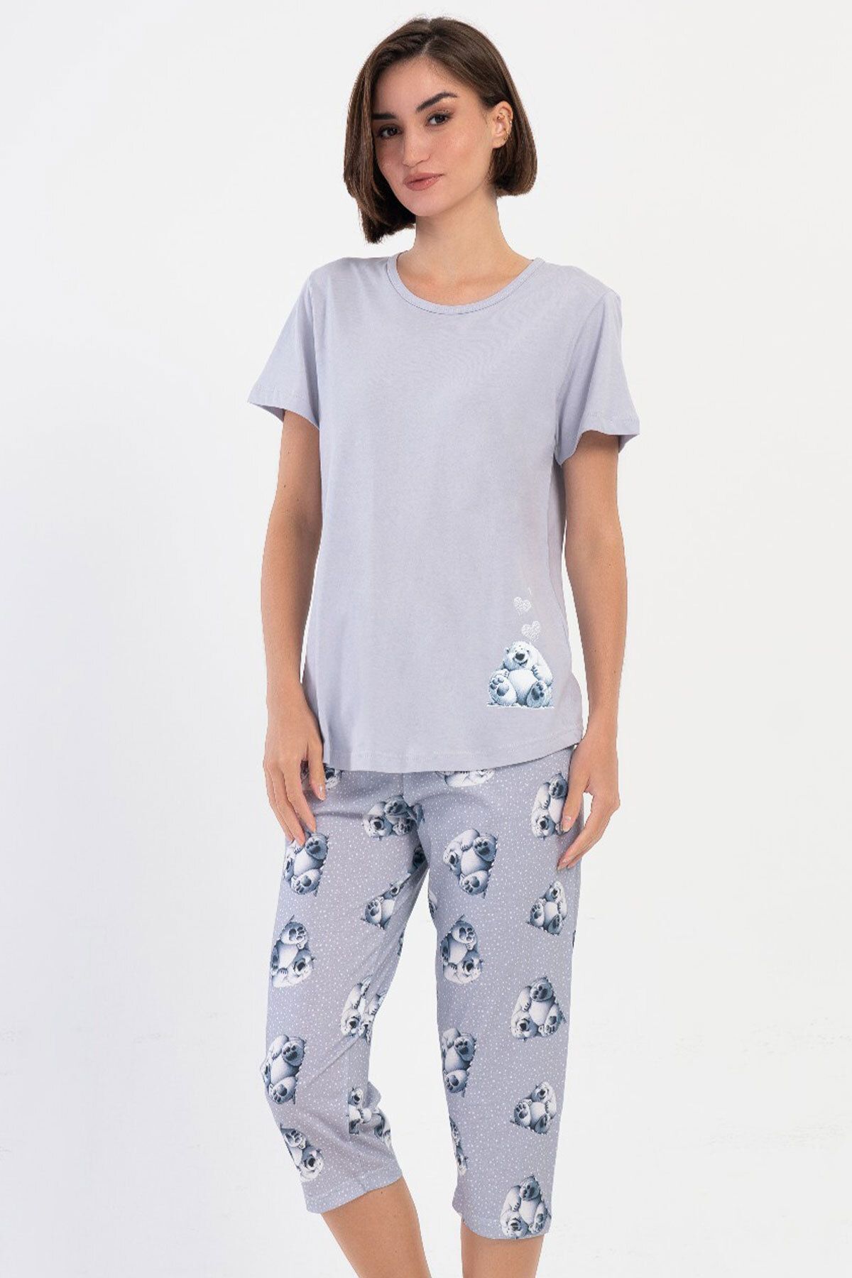 VİENETTA Pamuklu Kadın Kısa Kol Kaprili Pijama Takım , 405167