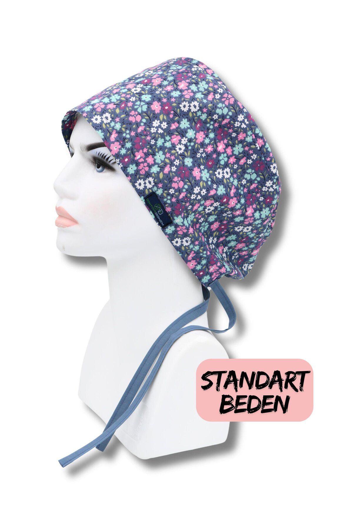 doktorbonem Standart Beden Mavi Minik Çiçekler Cerrahi Bone Doktor Hemşire Sağlıkçı Hastane Bonesi