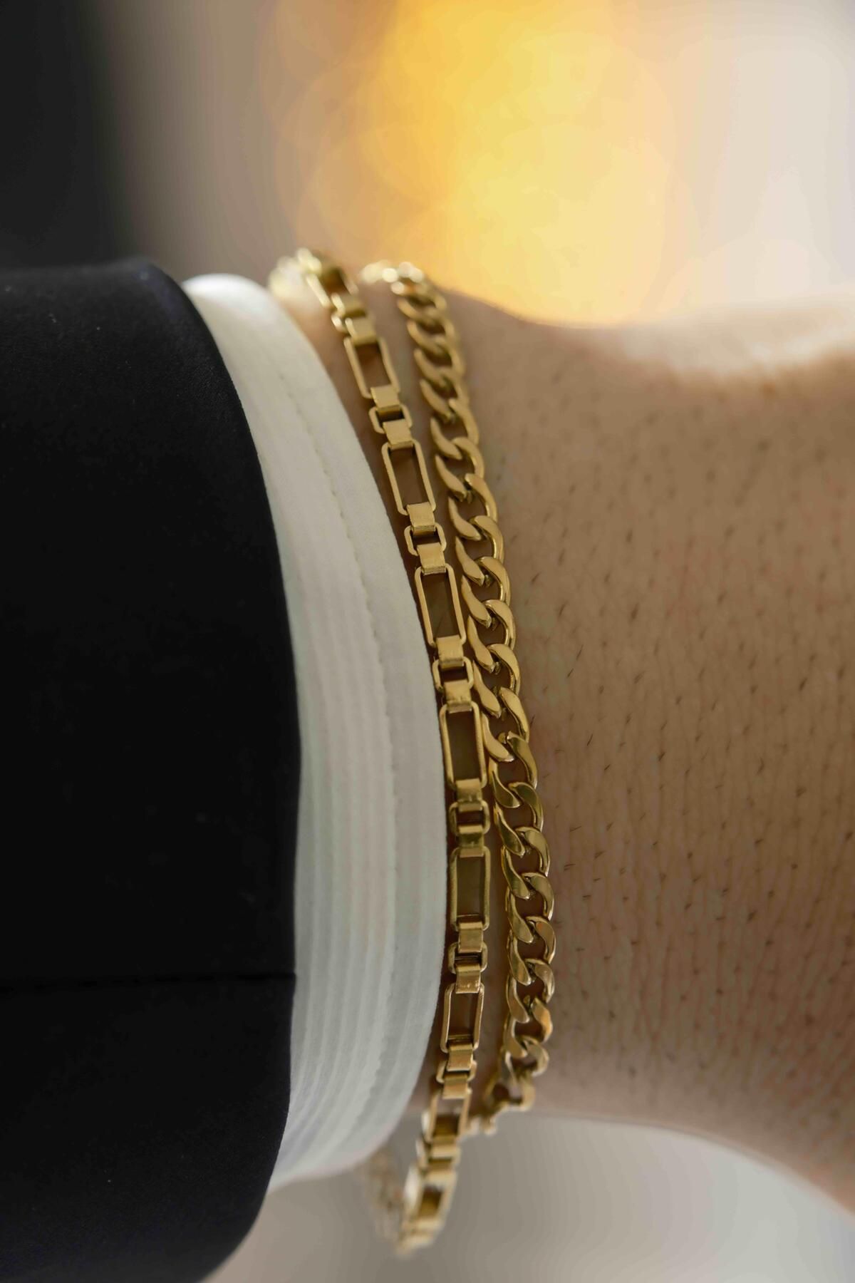WATCHOFROYAL Steel Frame Gold Çelik Bileklik 2'li Set