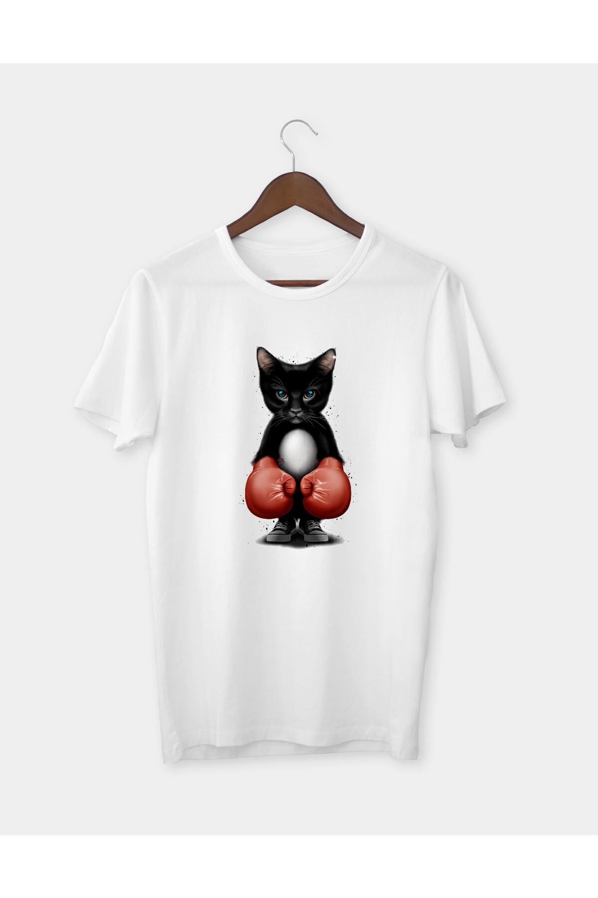 Pisa Art Boksör Kedi Baskılı T-shirt Tişört