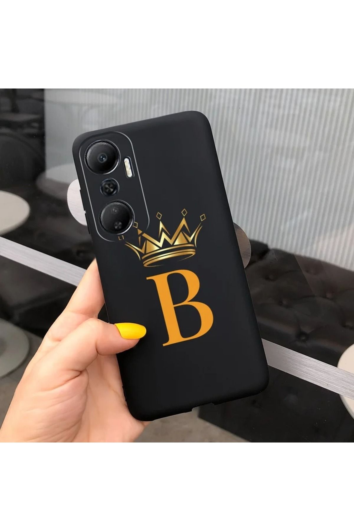 Rotaks İnfinix Hot 20 Uyumlu Harfli Taç Baskılı Kişiye Özel Silikon Telefon Kılıfı - B