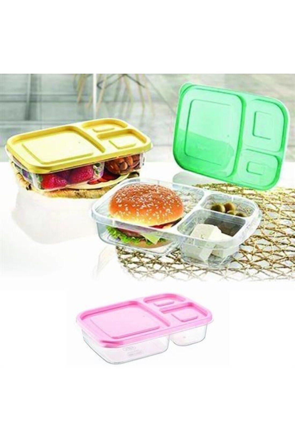 KfksStore 3 Bölmeli Sefer Tası Pratik Kolay Gıda Diyet Saklama Erzak Kabı