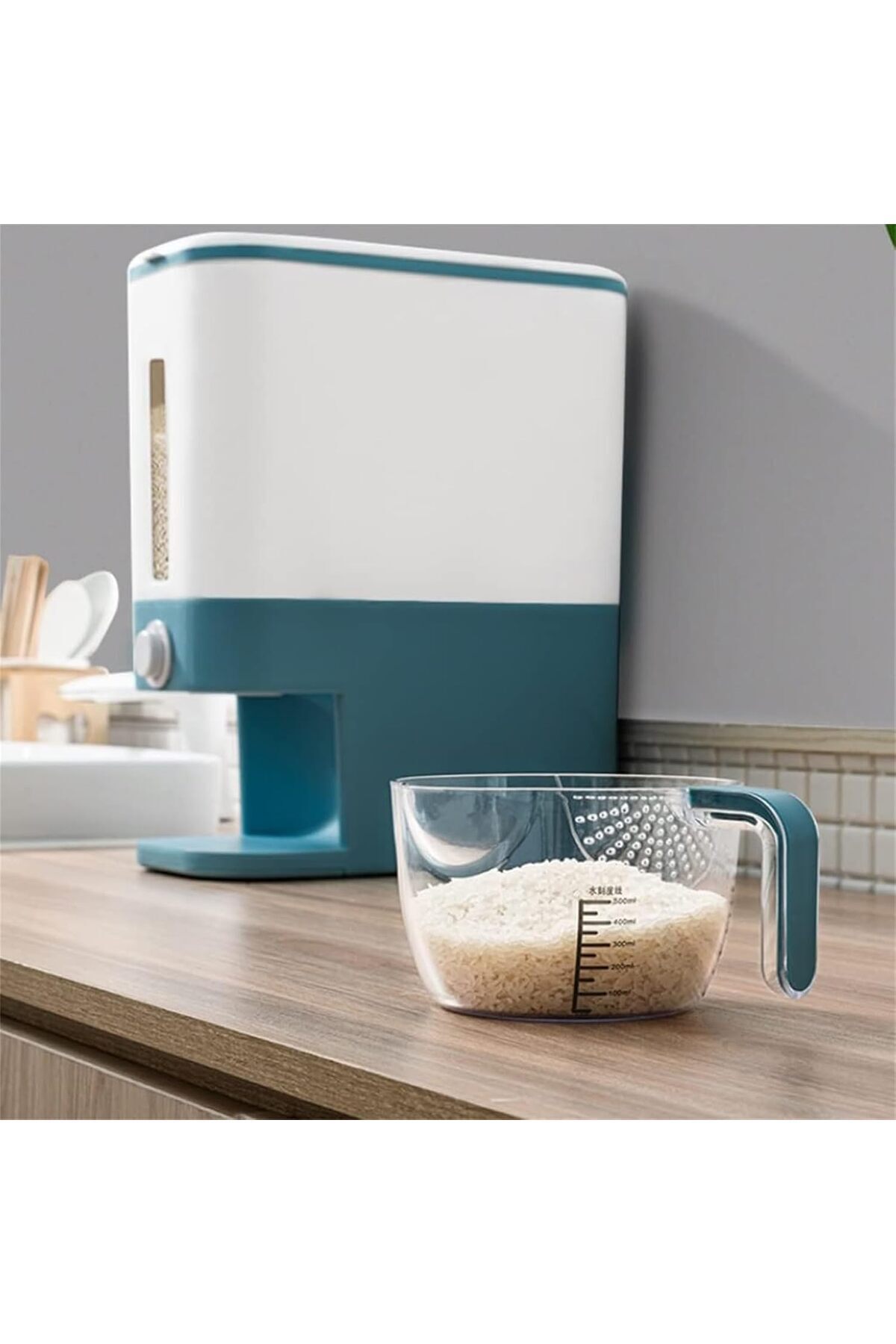 موزع الحبوب بسعة 11لتر مع كوب قياس بدرج واحد محكم الغلق ومقاوم للرطوبة لتخزين الأرز و كورن فليكس