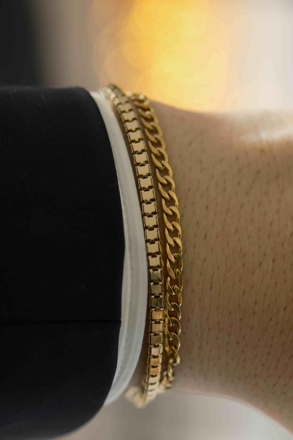 WATCHOFROYAL Boxy Gold Çelik Bileklik 2'li Set