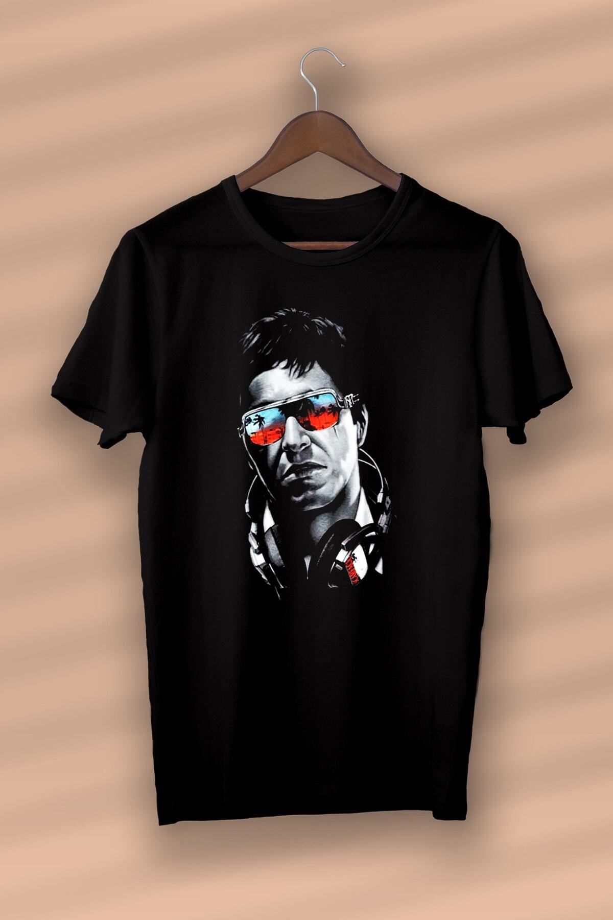 Pisa Art Alpacino-scarface Baskılı Organik Pamuk Siyah Unisex - Kadın - Erkek - T-shirt