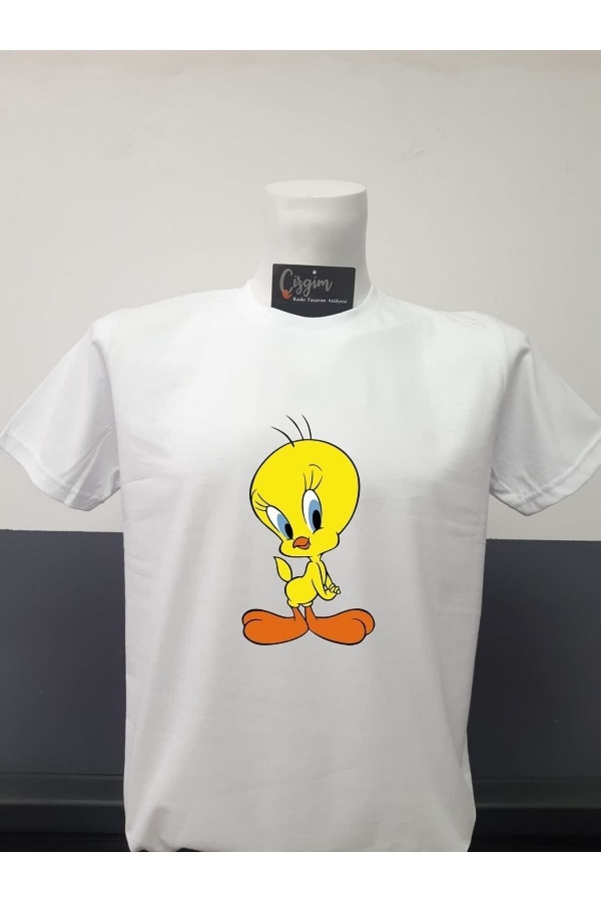 Pisa Art Unisex Tweety Baskılı Beyaz Tişört