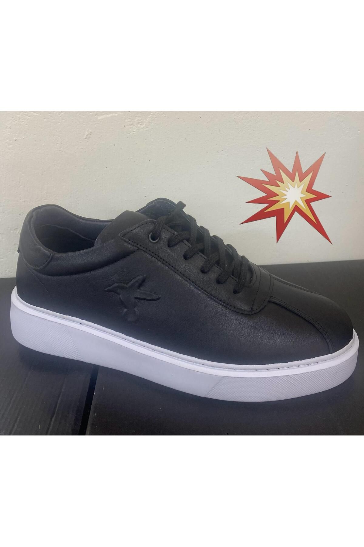 LINASHOES07 Hakiki İçi Dışı Deri Siyah Erkek Spor Ayakkabı –Hafif, Rahat, Kaymaz Taban, Şık, Günlük Sneaker