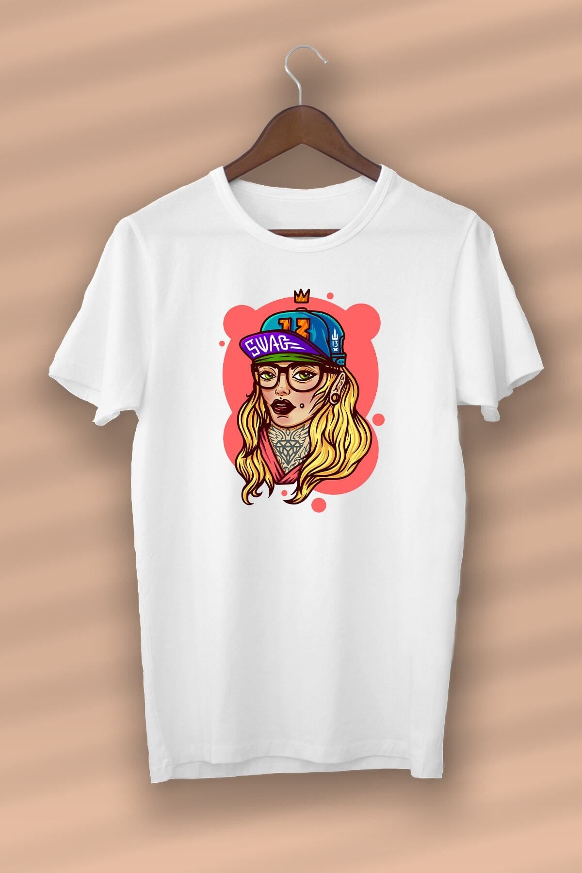 Pisa Art Süper Girl Baskılı Organik Pamuk Beyaz Unisex - Kadın - Erkek- T-shirt Nux Boutique