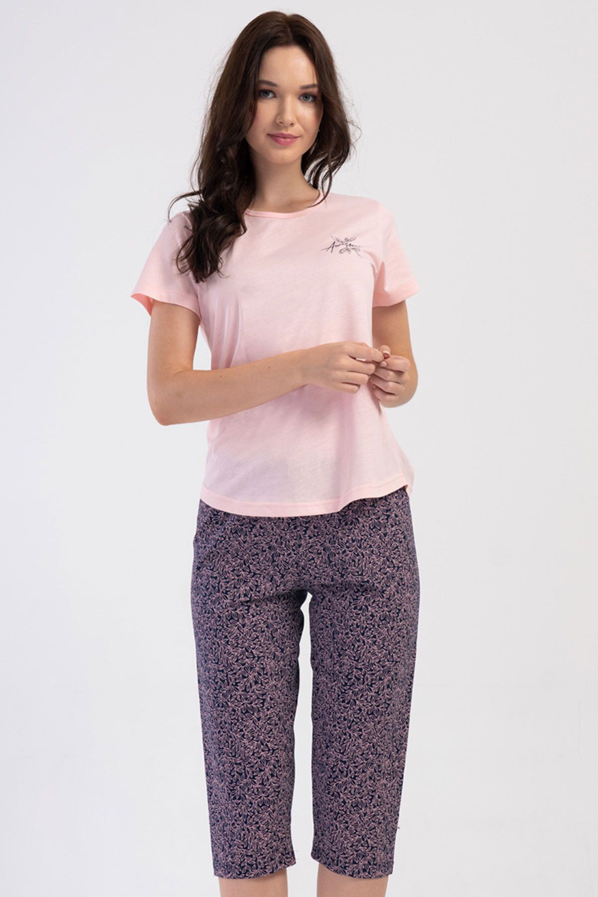 VİENETTA Pamuklu Kadın Kısa Kol Kaprili Pijama Takım , 405019