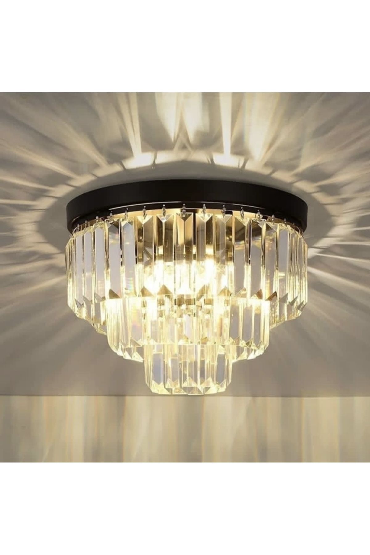 retro home design Retro Siyah Kristal Taşlı Modern Salon Yatak Odası Lüks Plafonyer Avize
