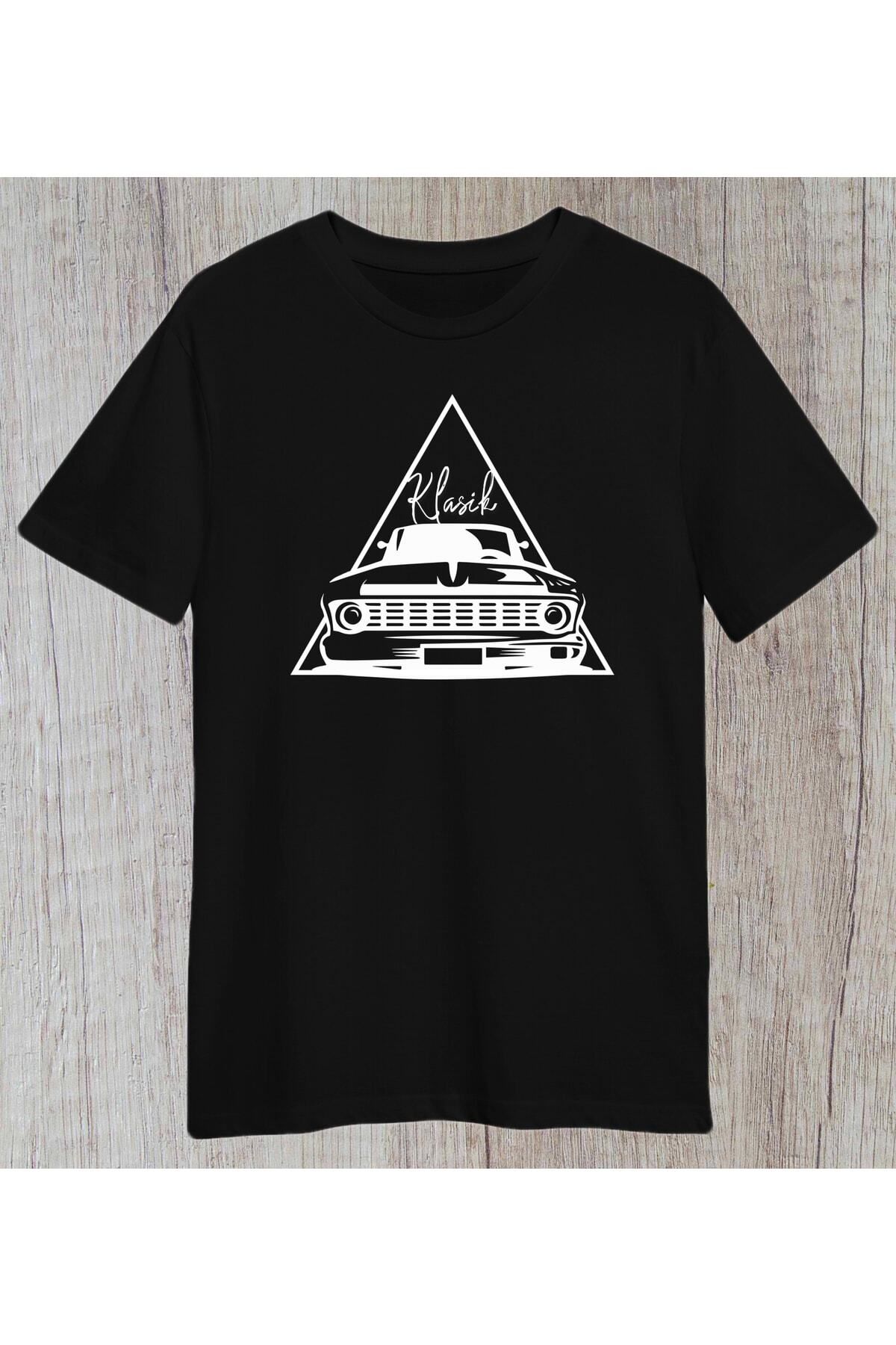 donamod Regular Unisex Klasik Araba Tasarımlı Siyah Tshirt