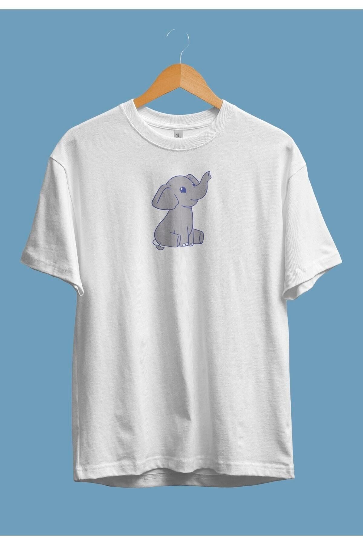 Pisa Art Oversize Minimalist Sevimli Fil Tasarım Baskılı Unisex Tişört