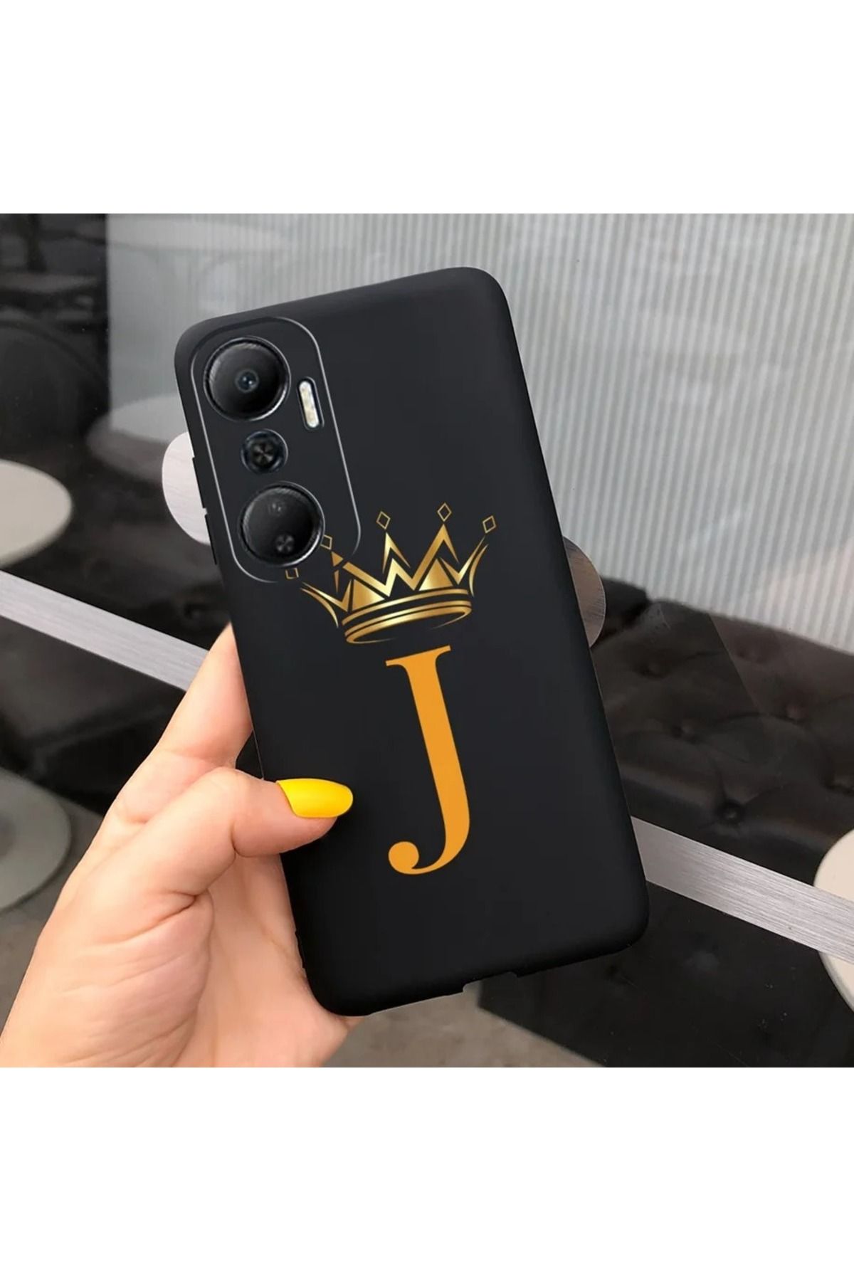 Rotaks İnfinix Hot 20 Uyumlu Harfli Taç Baskılı Kişiye Özel Silikon Telefon Kılıfı - J