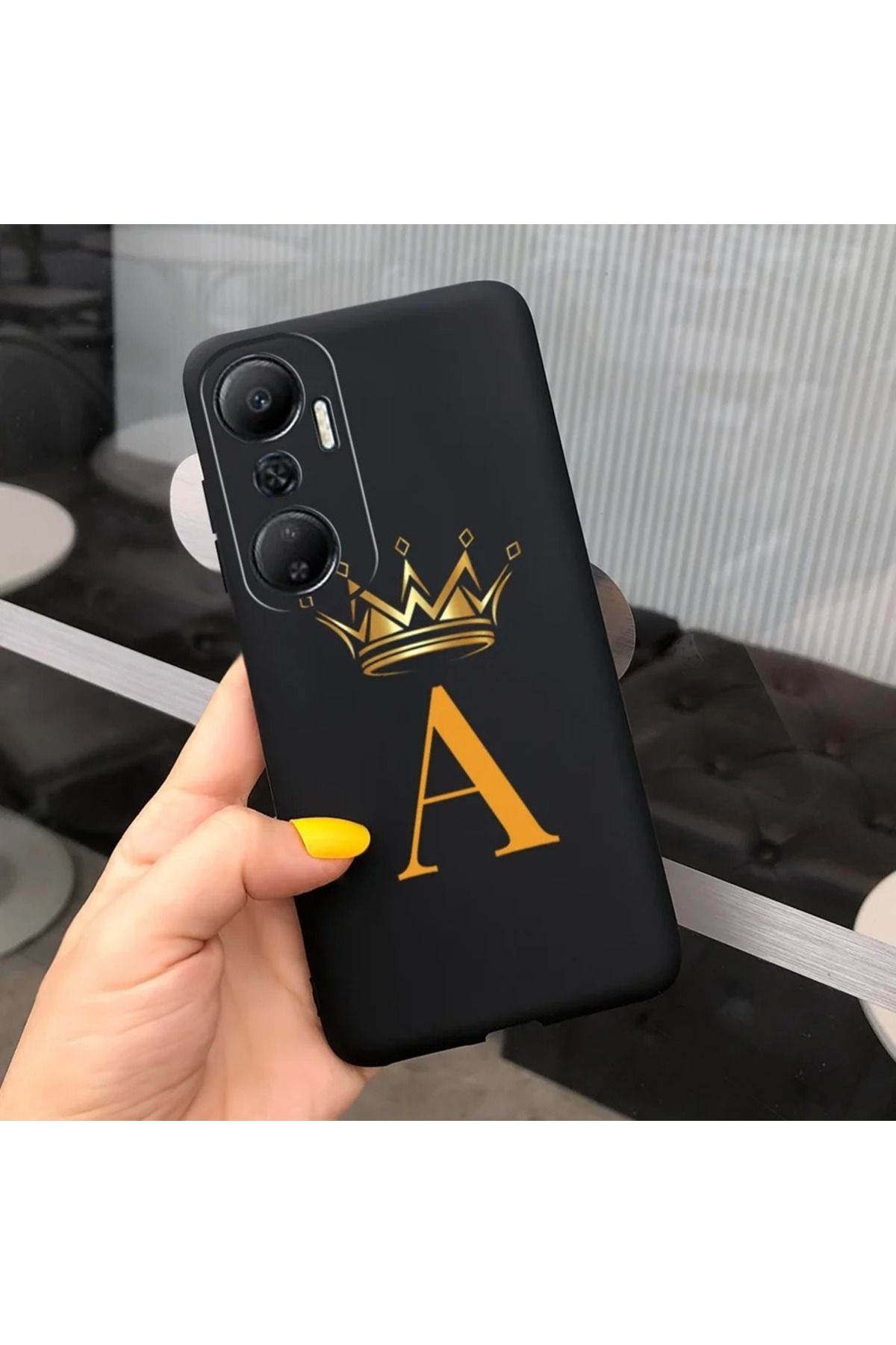 Rotaks İnfinix Hot 20 Uyumlu Harfli Taç Baskılı Kişiye Özel Silikon Telefon Kılıfı - A