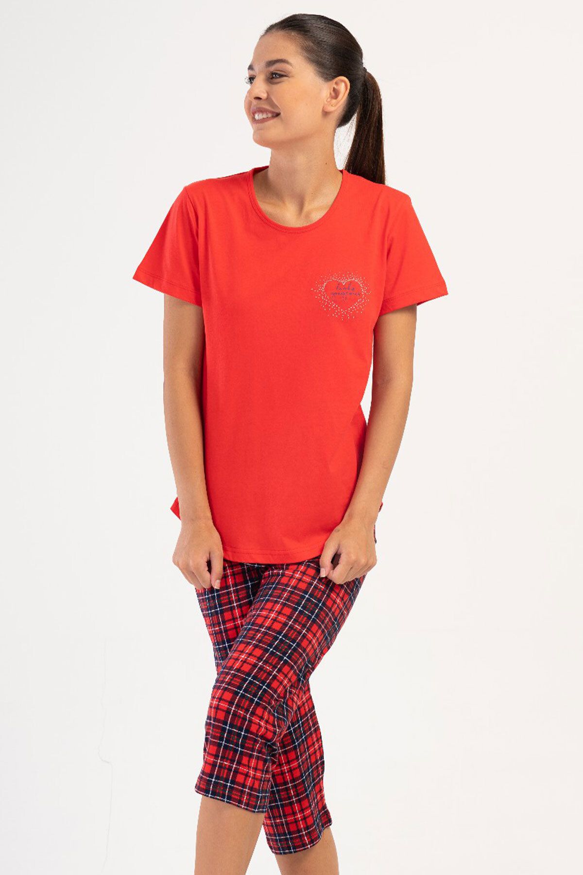 VİENETTA Pamuklu Kadın Kısa Kol Kaprili Pijama Takım , 407029