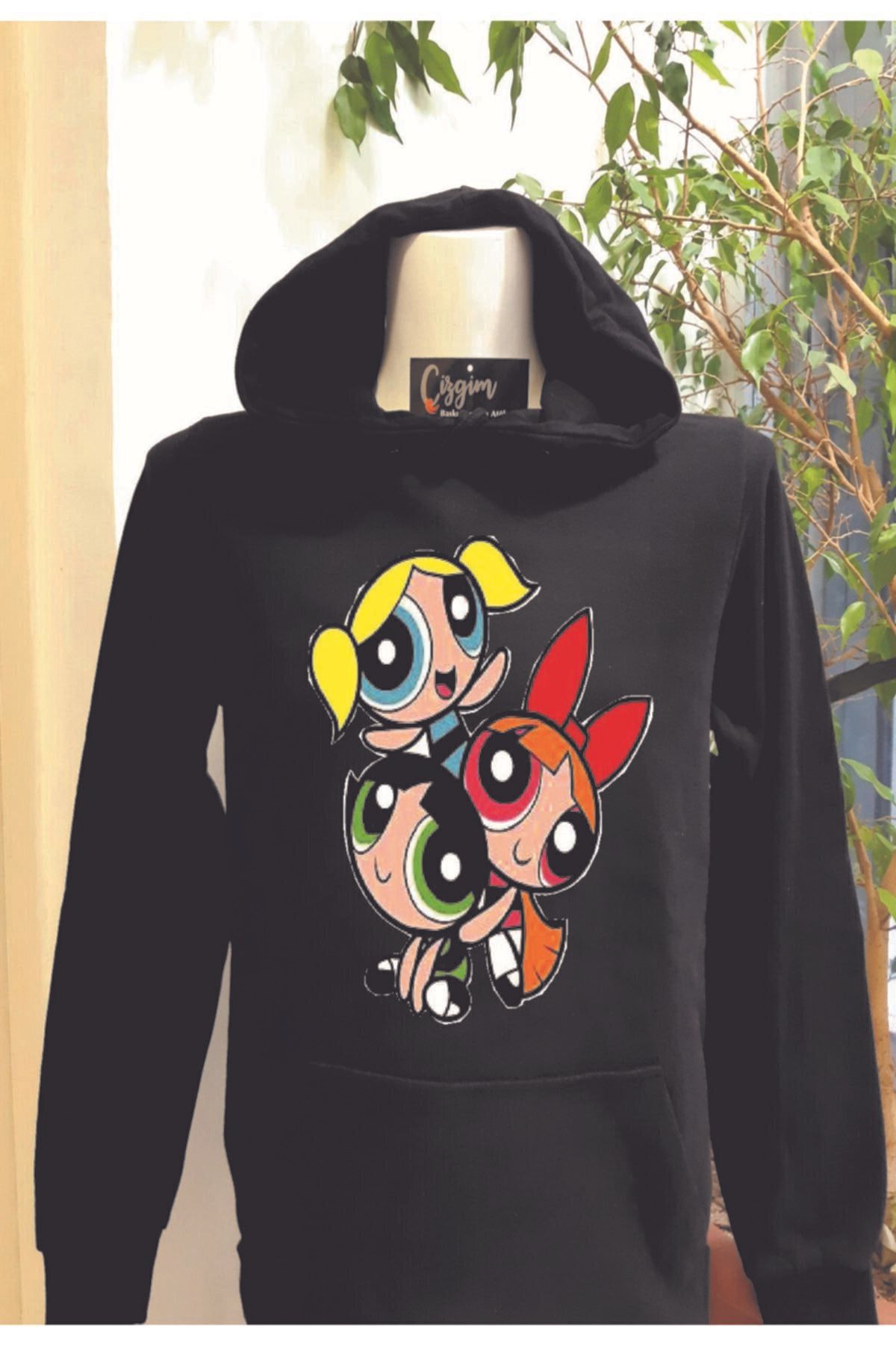 Pisa Art Unisex Siyah Kapüşonlu Powerpuff Girls Baskılı Sweatshirt