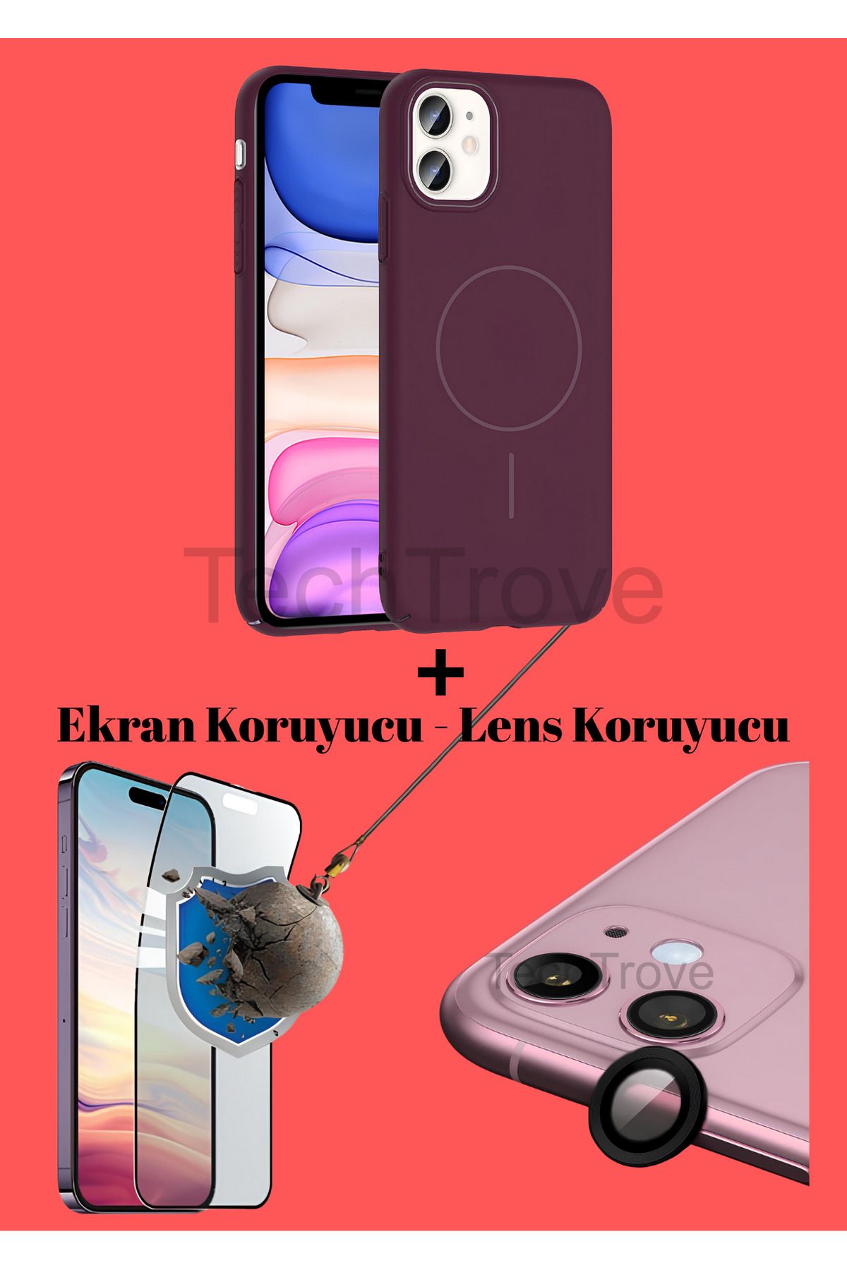TechTrove Apple iphone 11 Kılıf Magsafe Özellikli Kamera Koruma ve Ekran Koruyucu 3'lü Set