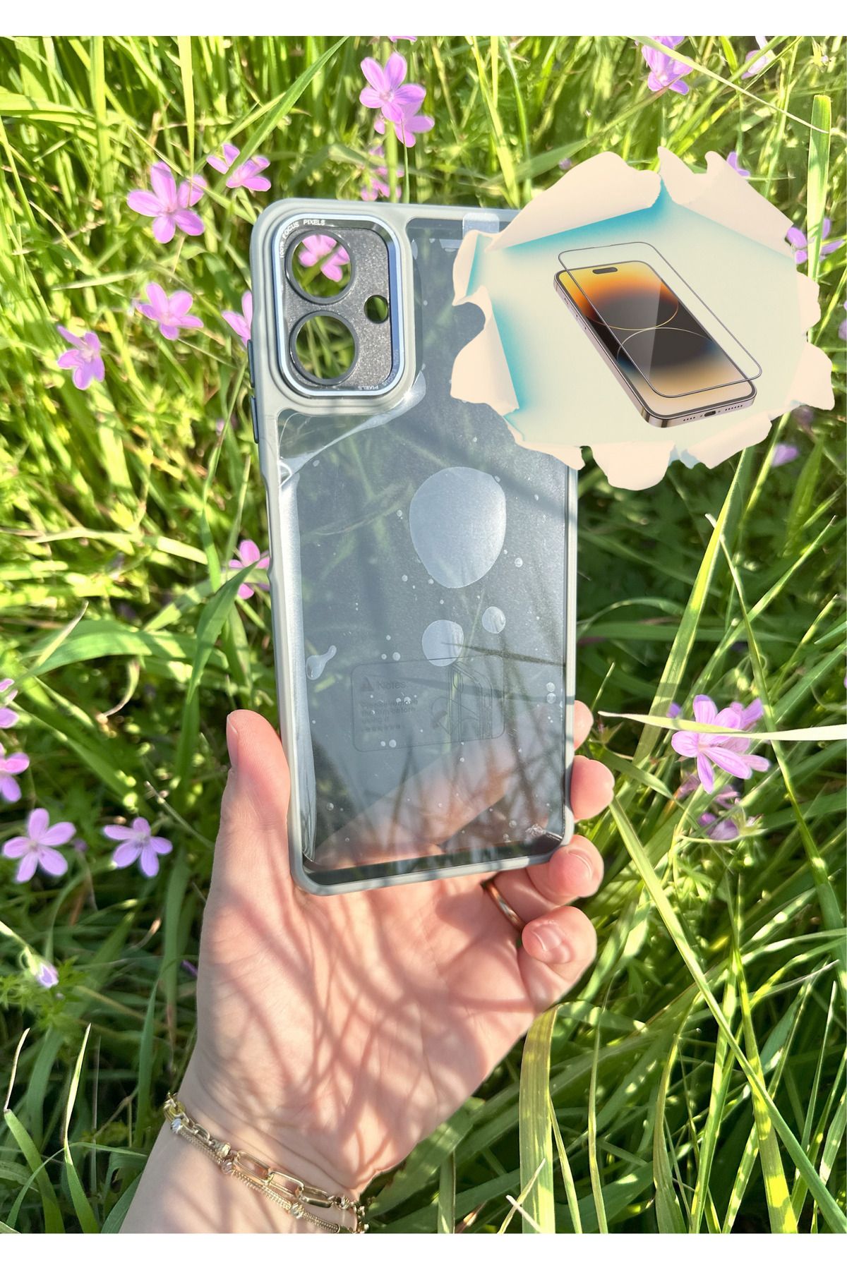 CNL Samsung Galaxy A06 5G Uyumlu Kaliteli Sararmaz Siyah-Şeffaf Kılıf - Kırılmaz Cam Hediyeli