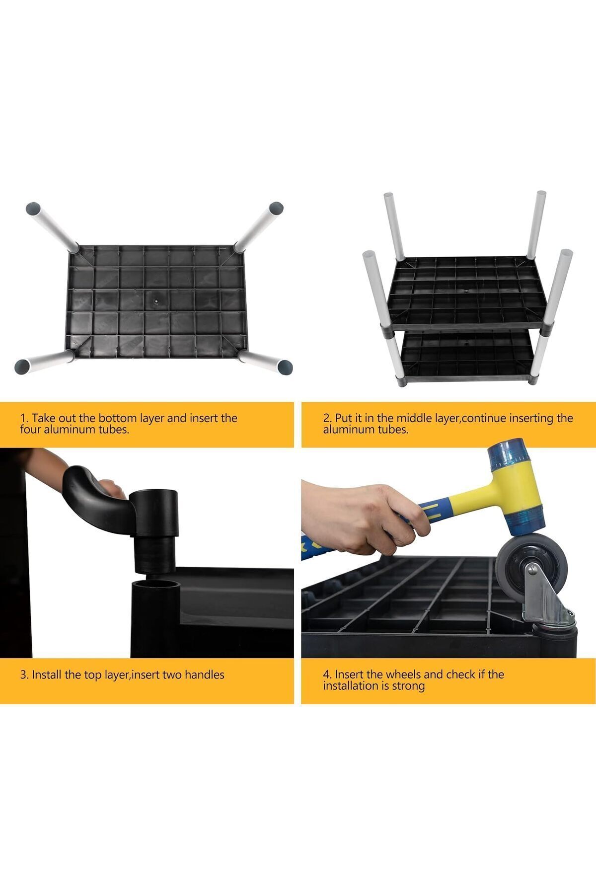 عربة تقديم طعام 3 طبقات قوية – عجلات قفل وبلاستيك متين – مثالية للكوفي شوب والمطبخ والعيادات,المكاتب