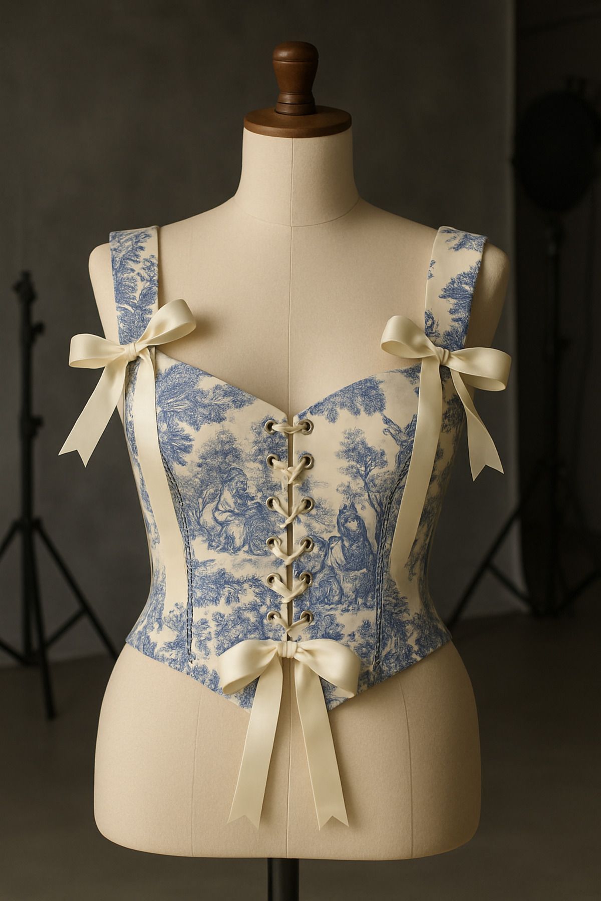 SARA Clothessy Vintage Fransız desenli Mavi korse
