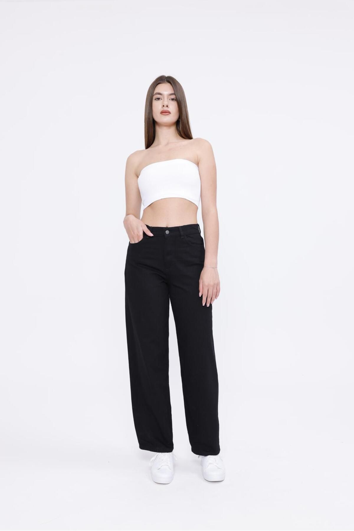 ÖZGESTORE Tokalı Siyah Baggy Jean