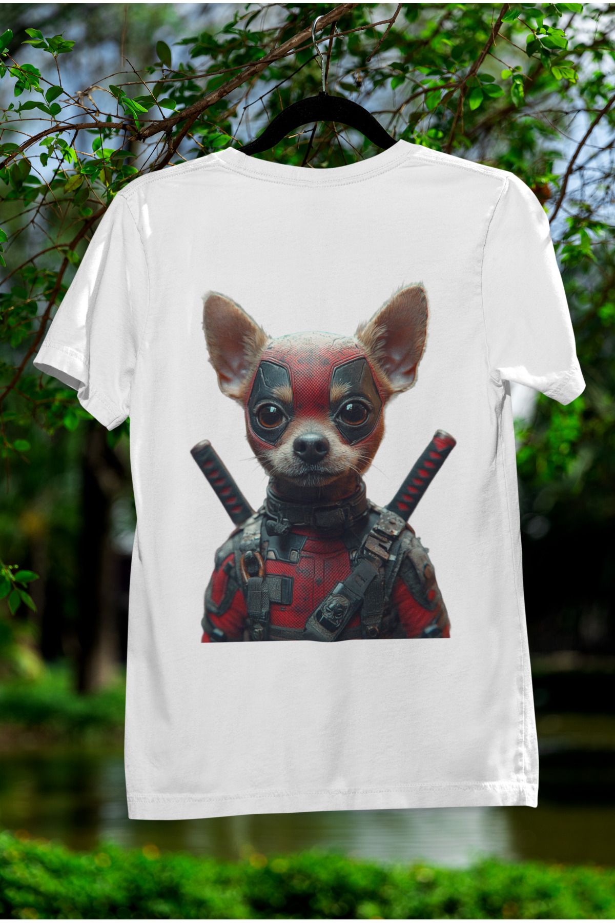 MAGORS SAMURAY KÖPEK SIRT BASKILI BİSİKLET YAKA PAMUKLU OVERSIZE KALIP KISA KOLLU TSHIRT