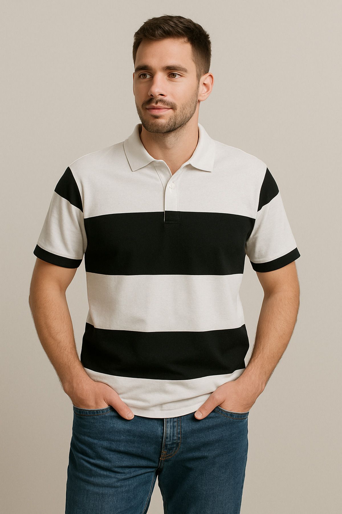 LeiraGYM Erkek Günlük Çizgili Polo Yaka T-shirt - Modern Kesim