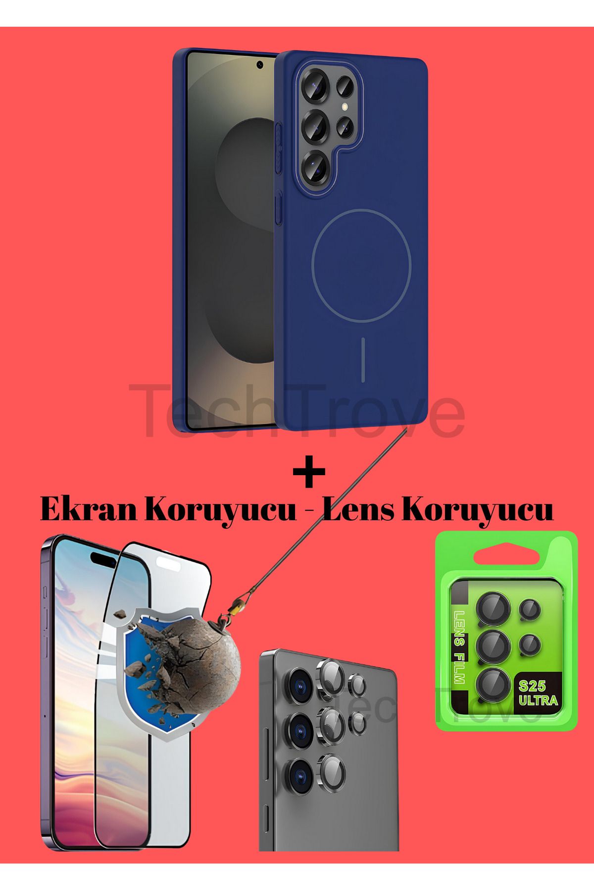 TechTrove Samsung Galaxy S25 Ultra Kılıf Magsafe Özellikli Kamera Koruma ve Ekran Koruyucu 3'lü Set