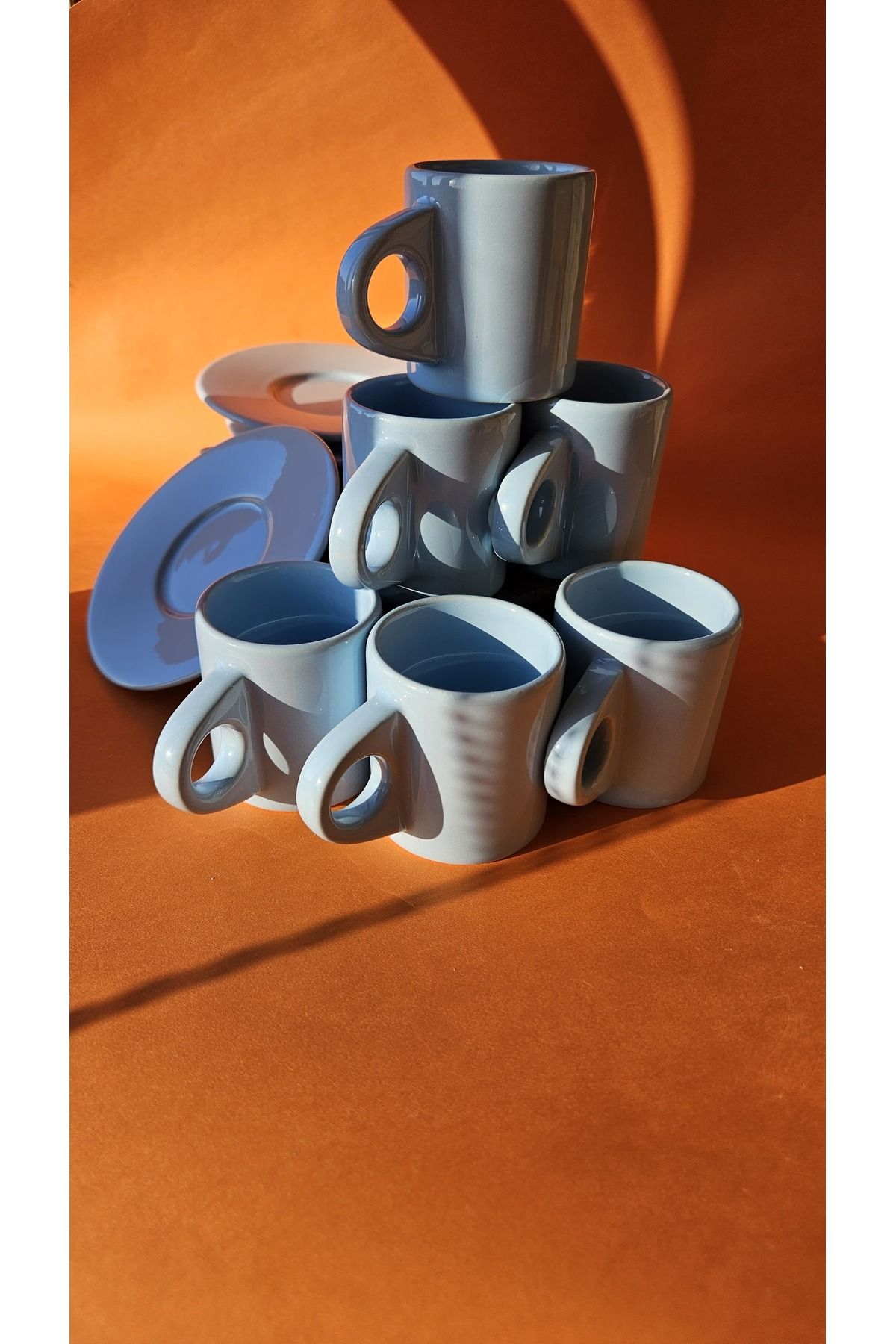 Vess Ceramic Klasik Kulplu Mavi Fincan Takımı 4'lü