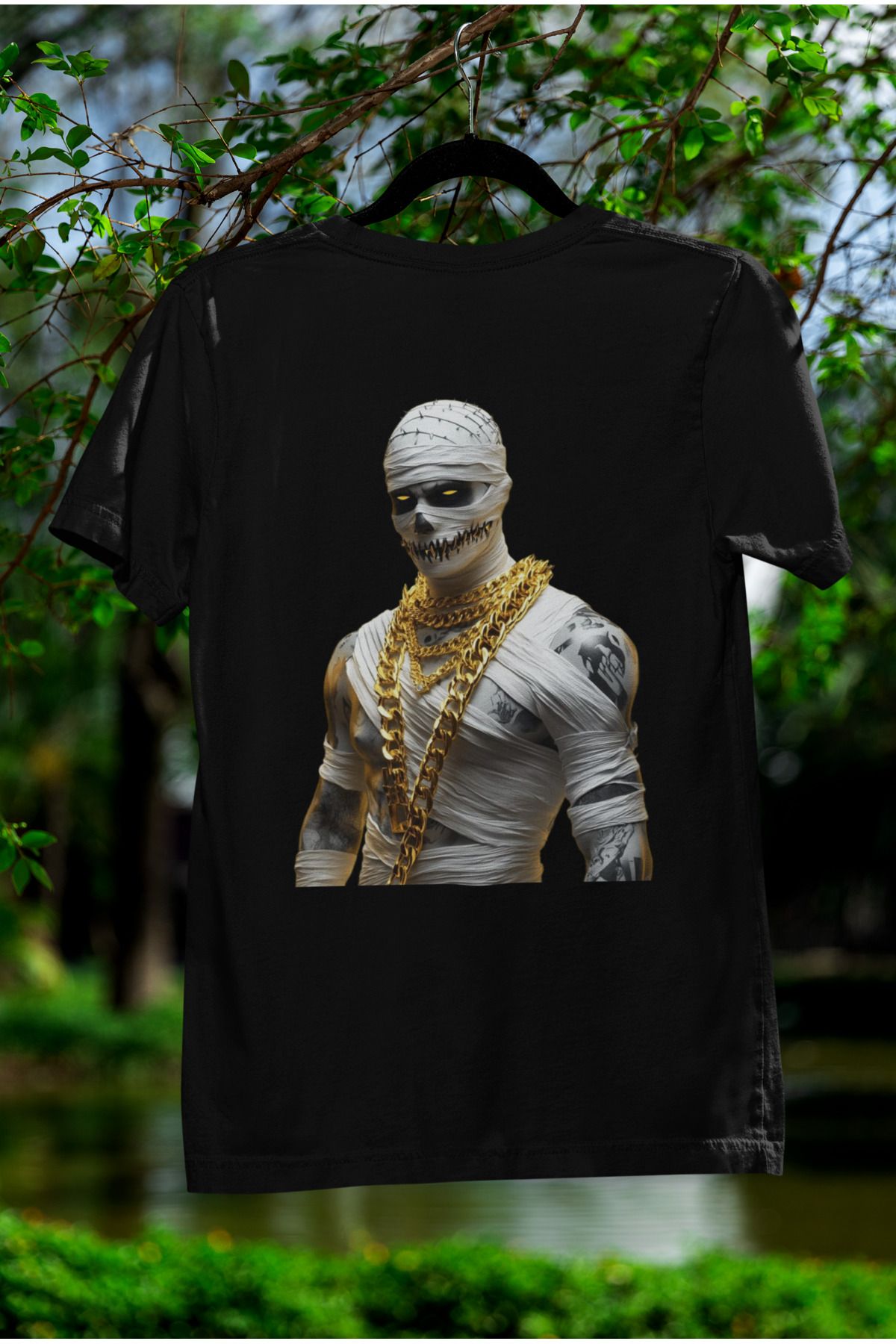 MAGORS MUMYA SIRT BASKILI BİSİKLET YAKA PAMUKLU OVERSIZE KALIP KISA KOLLU TSHIRT