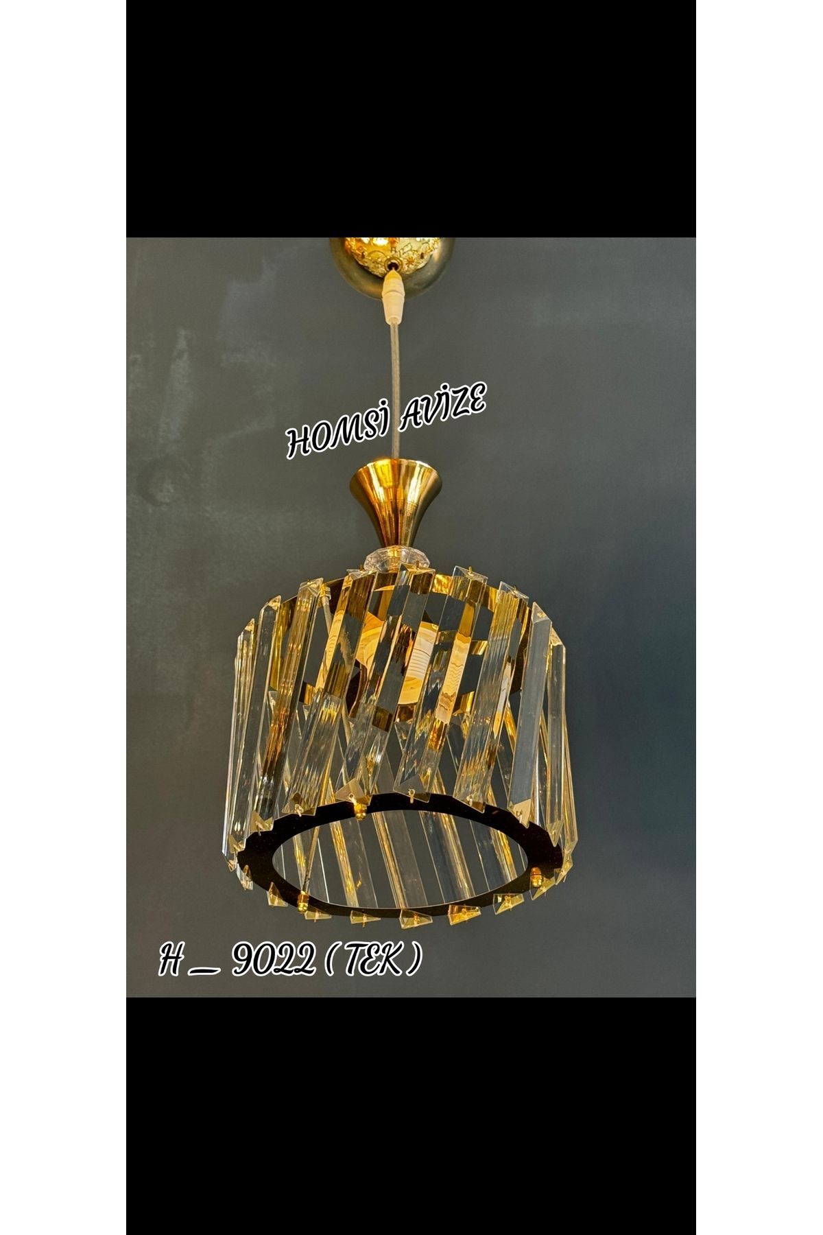 HOMSİ Lüx Kristal Taşlı Avize Gold