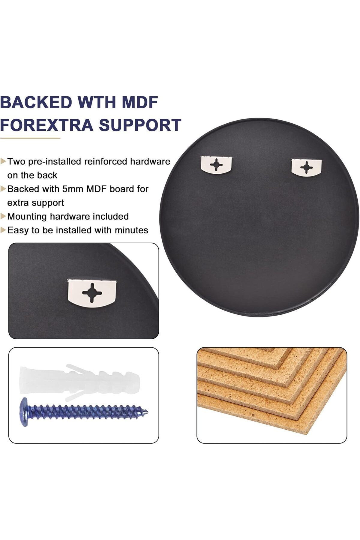 مرآة دائرية سوداء باطار معدني مقاس 50 × 50 سم مرايا جدارية لغرفة المعيشة، غرفة النوم، الحمام