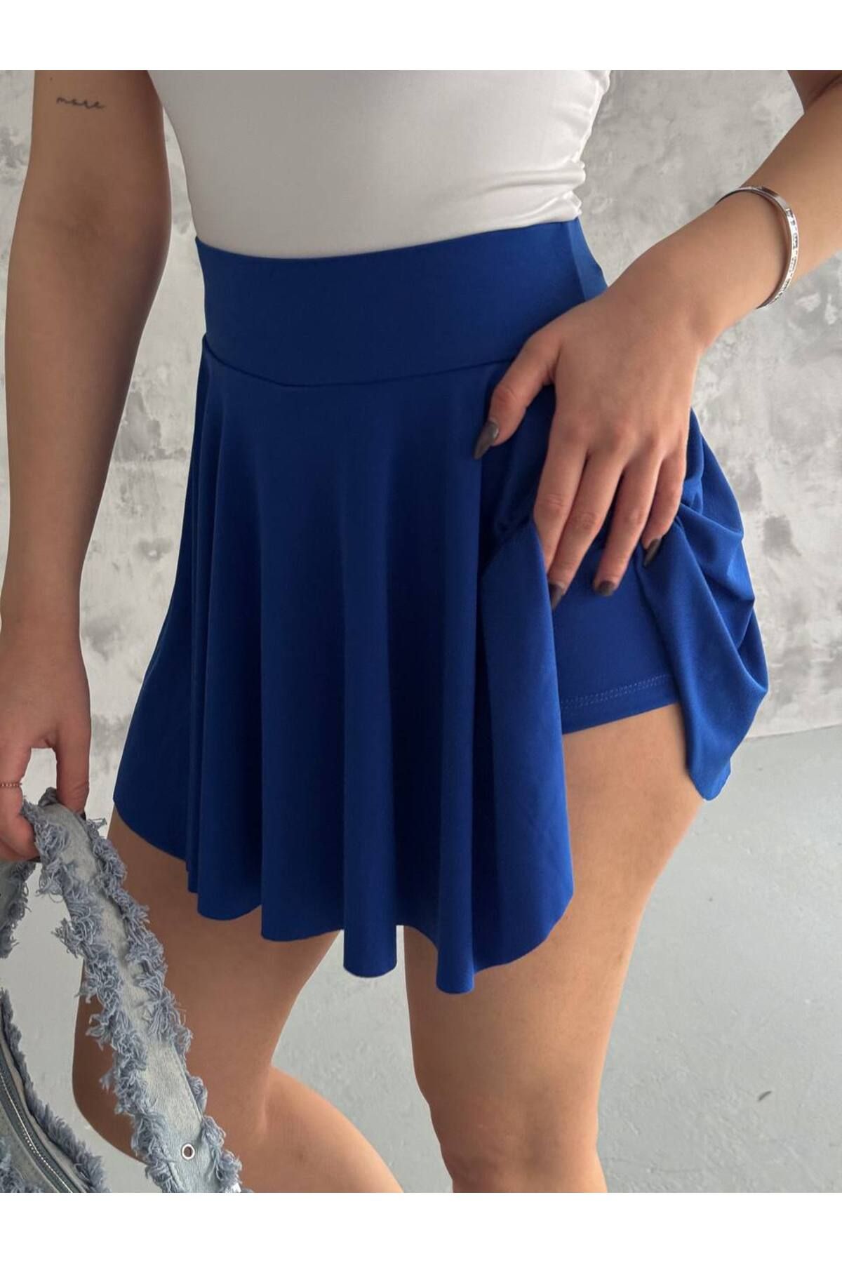 Butik Merline Kadın Lacivert Sandy Kumaş Rahat Yeni Trend Günlük Şhort Etek Mini Etekli Şhort