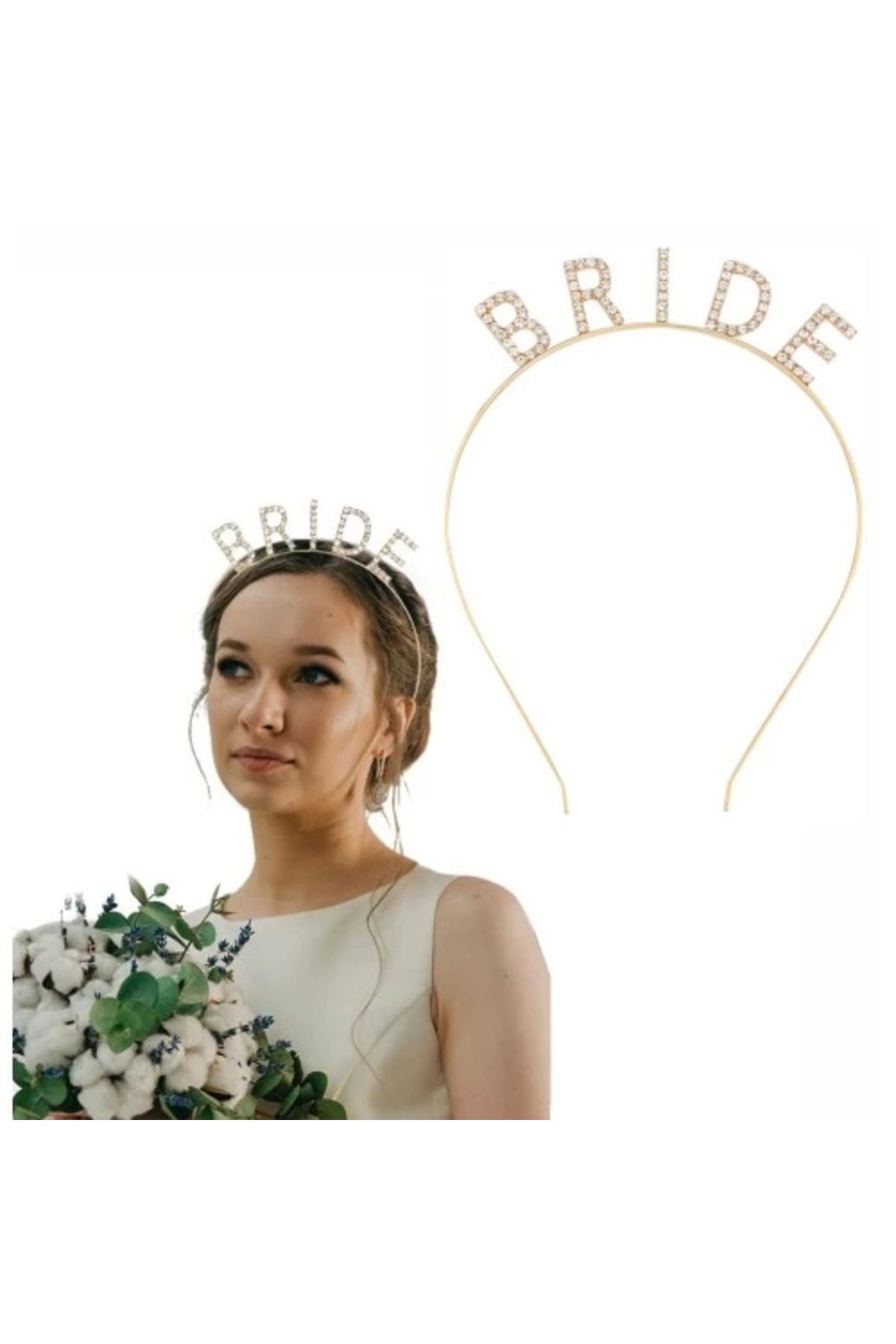 feifei Altın Gold Renk Bekarlığa Veda Kristal Taş Bride Tacı İthal