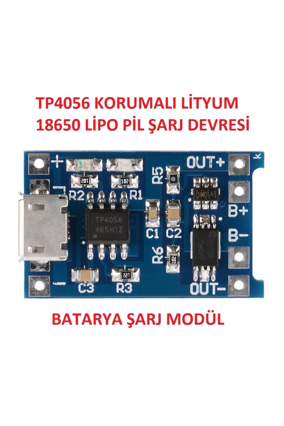 Fapatech TP4056 1A Lipo - Li Ion Pil Şarj Devresi Micro USB Girişli - 1S Lipo Pil Uyumlu