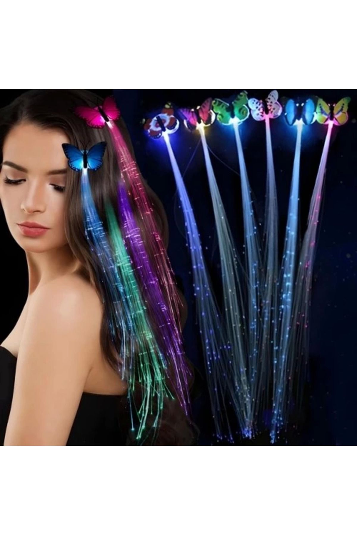 feifei Led Fiber Optik Işıklı Kelebek Saç Klipsi