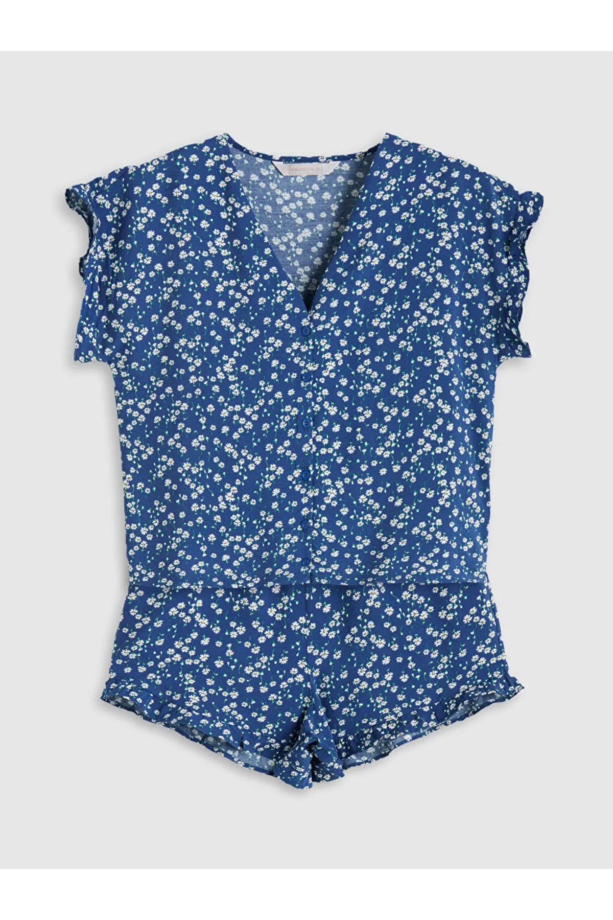 LC Waikiki LCW DREAM Lacivert V Yaka Çiçekli Kadın Şortlu Pijama Takımı T T