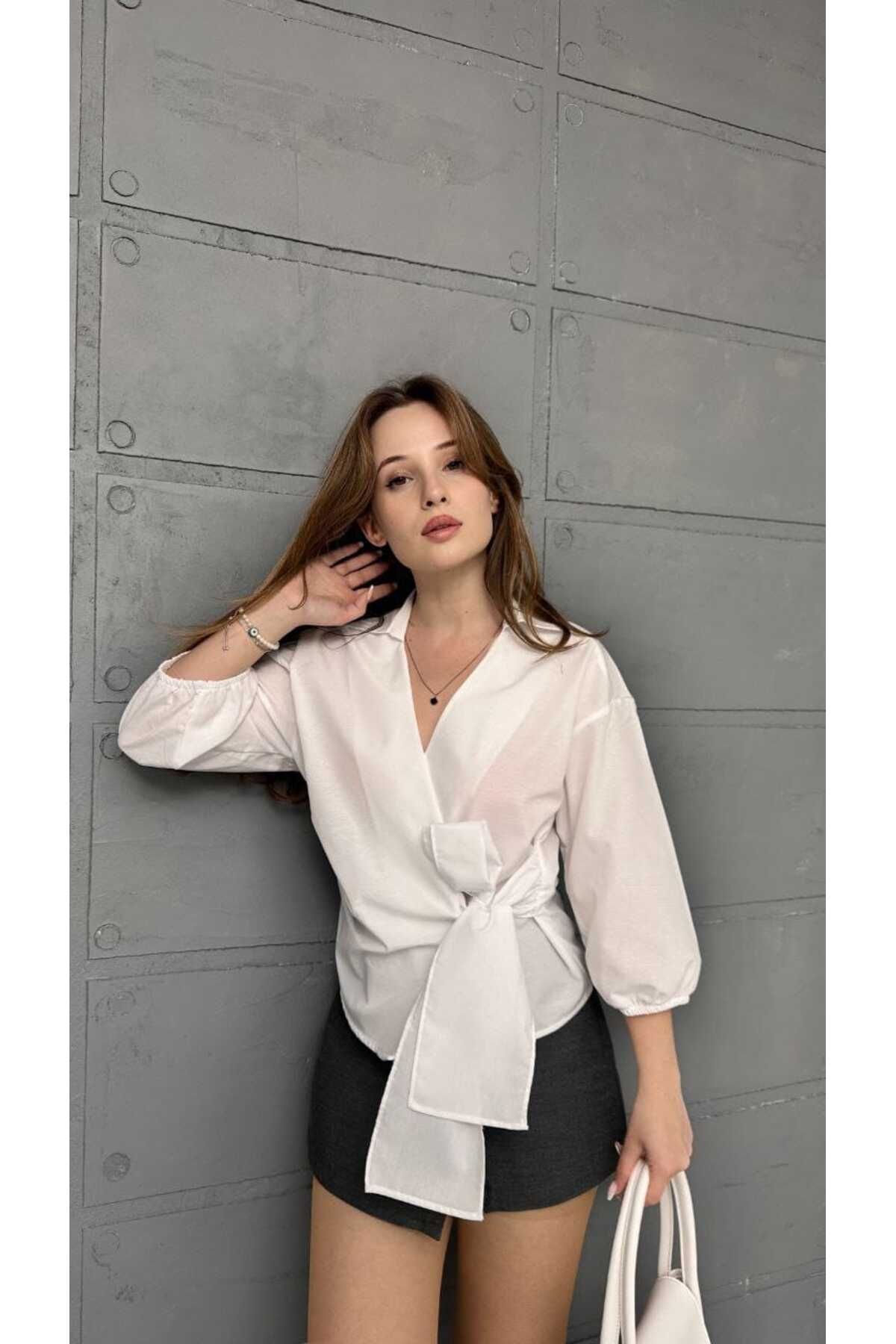 Butik Merline kadın kruvaze model yeni trend premium üst kalite pamuk dokuma gömlek